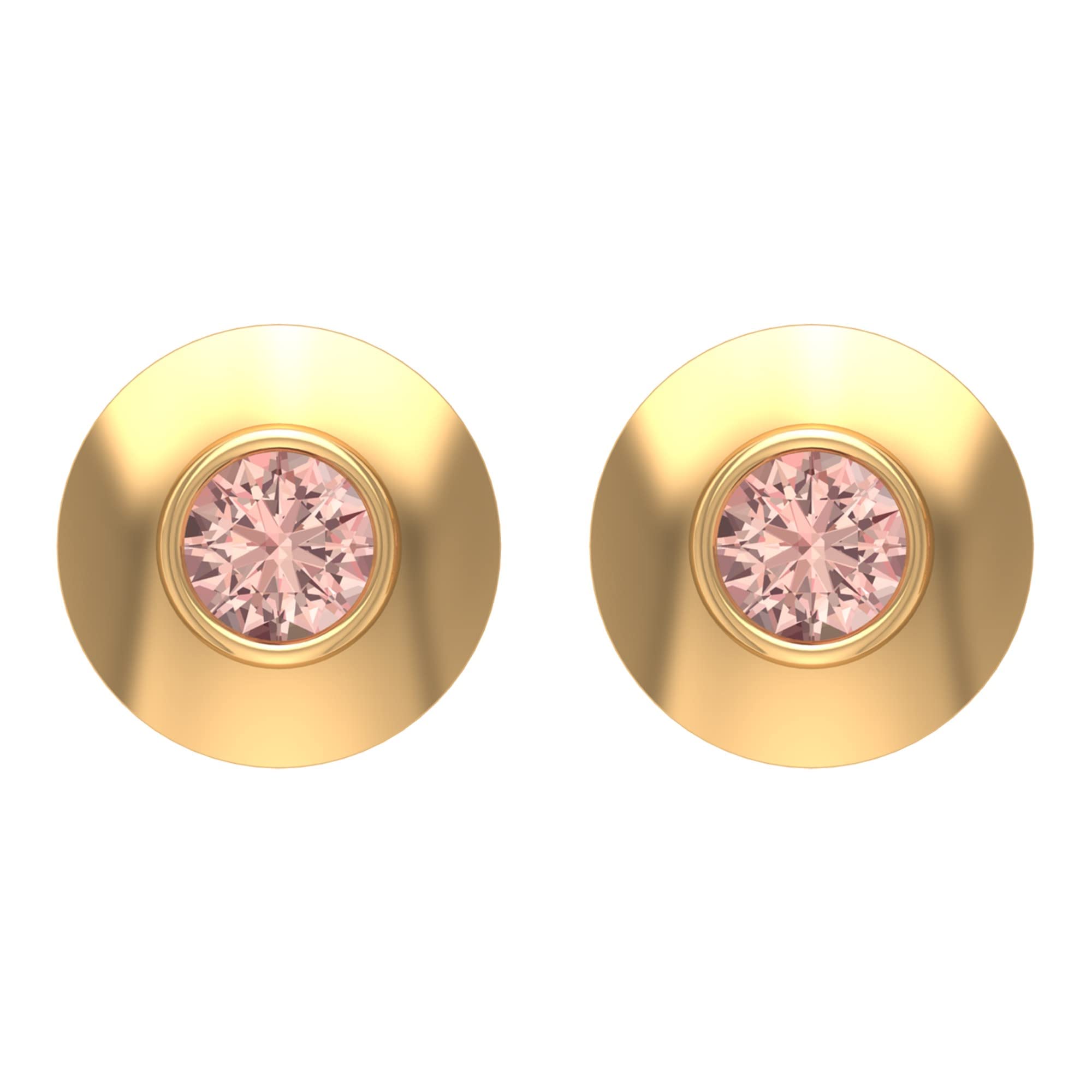 14K Solid Gold Morganite Solitaire Stud Earrings - Bezel Set October Birthstone Jewelry for Women, Gift for Her, Anniversary, Birthday, Wedding, Party & Everyday Wear