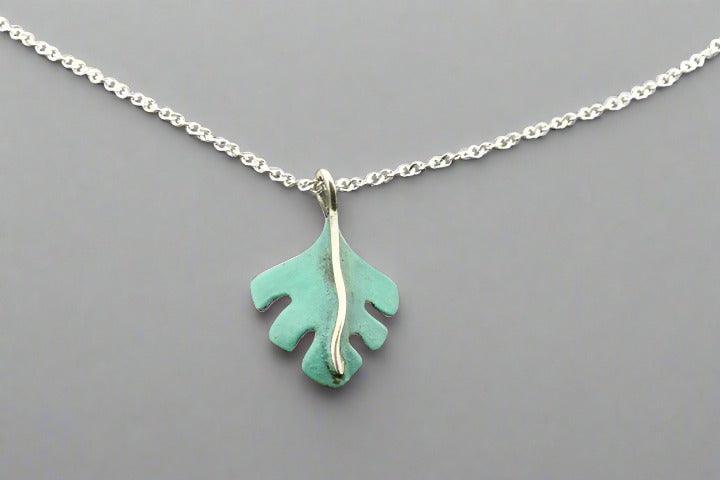 Serrated Leaf Pendant Necklace - Handcrafted Copper Patina & Sterling Silver Jewelry for Women - Perfect for Boho, Nature-Inspired & Everyday Wear