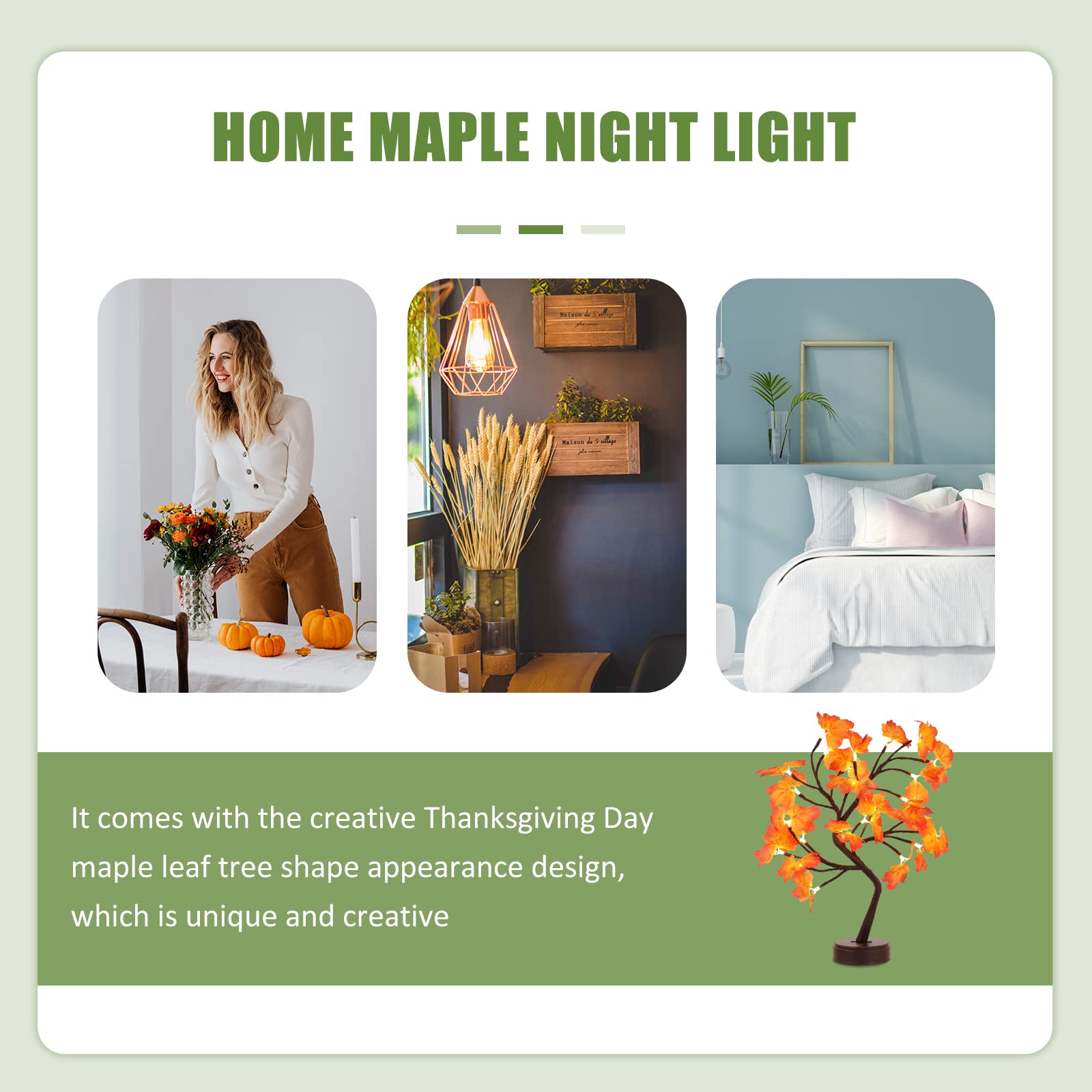 BESPORTBLE Realistic LED Maple Tree Lamp - 1PC Lifelike Maple Leaf Night Light for Home Decor, Thanksgiving & Holiday Lighting - Perfect for Living Room, Bedroom, and Seasonal Decoration