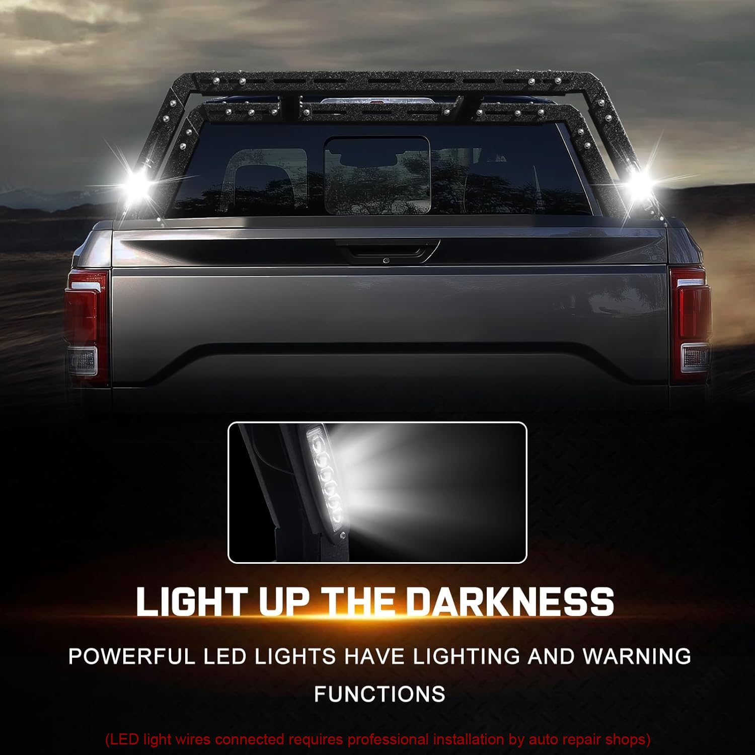 Adjustable Truck Bed Rack with LED Lights - Heavy Duty Overland Roof Rack Compatible with Ford F150, Toyota Tundra, Dodge Ram, Chevy Silverado & Nissan Titan | Ladder Rack for Pickups Without Factory Bed Rails or Tonneau Covers | Perfect for Camping, Off-Roading & Cargo Transport