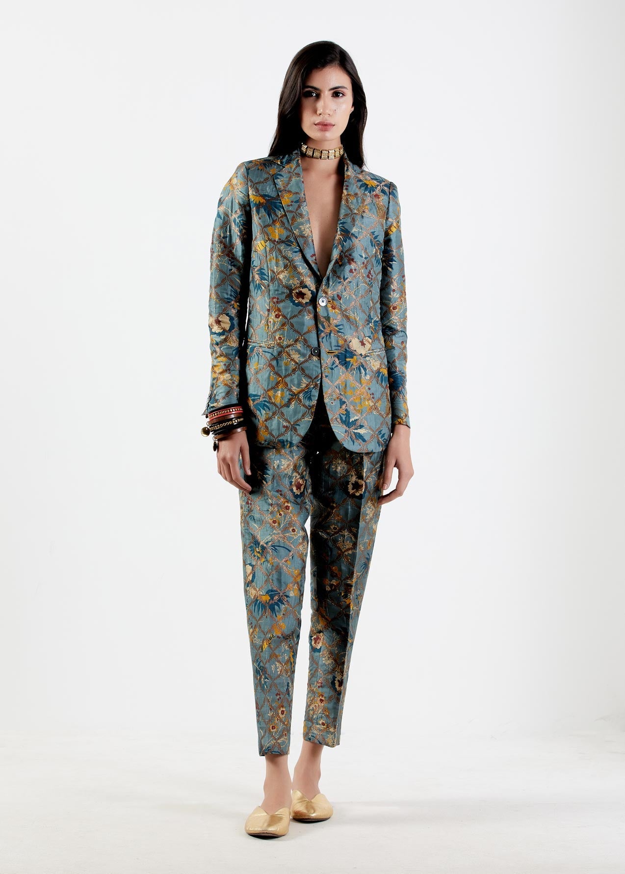 Elegant Rana Blazer in Silk Brocade Mist - Women's Formal Jacket for Office Wear, Business Meetings & Special Occasions