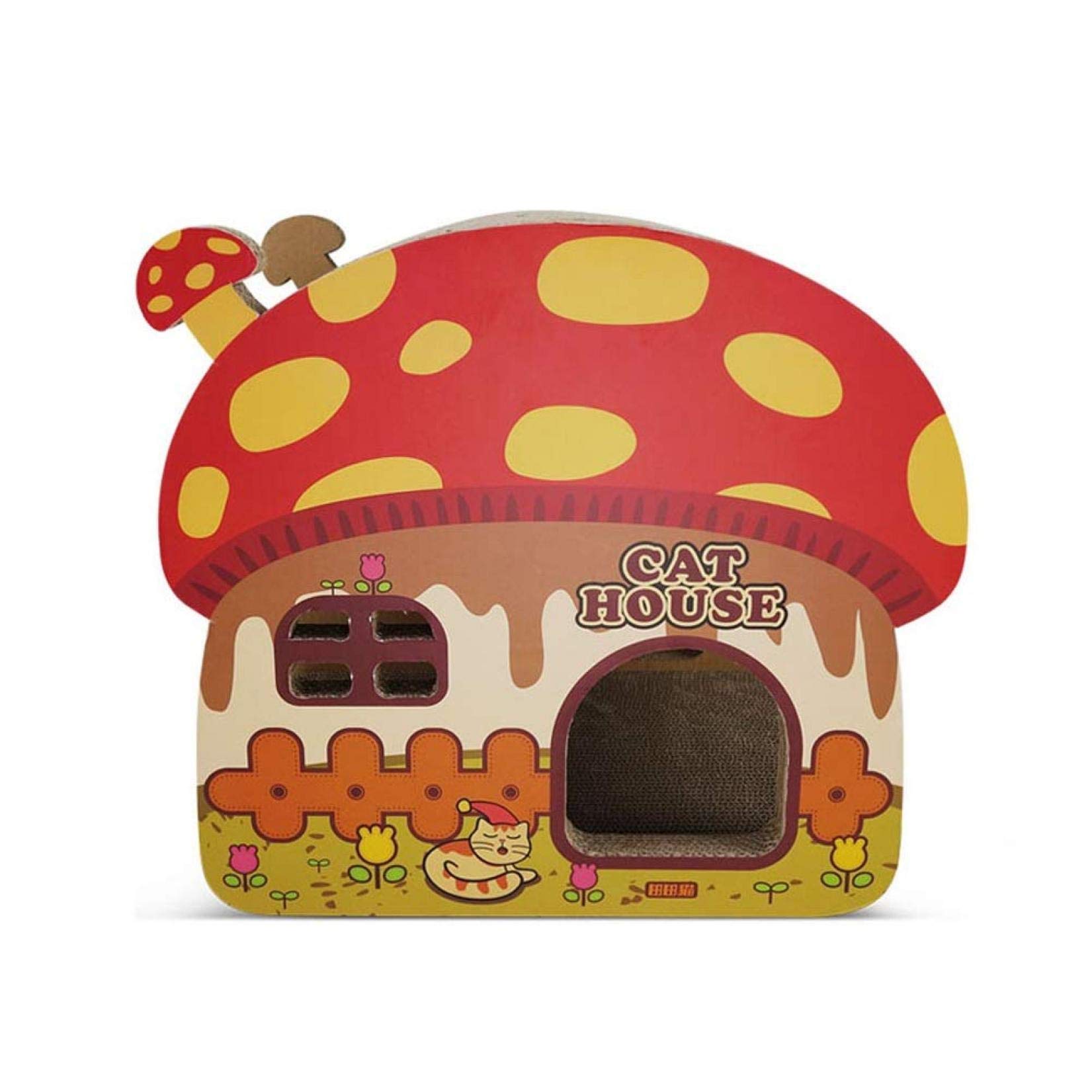 Eco-Friendly Mushroom Shaped Cat Scratching Pad - Recyclable Corrugated Cardboard Kitten House for Indoor Cats - Perfect for Playtime, Scratching & Nap Time (Red)