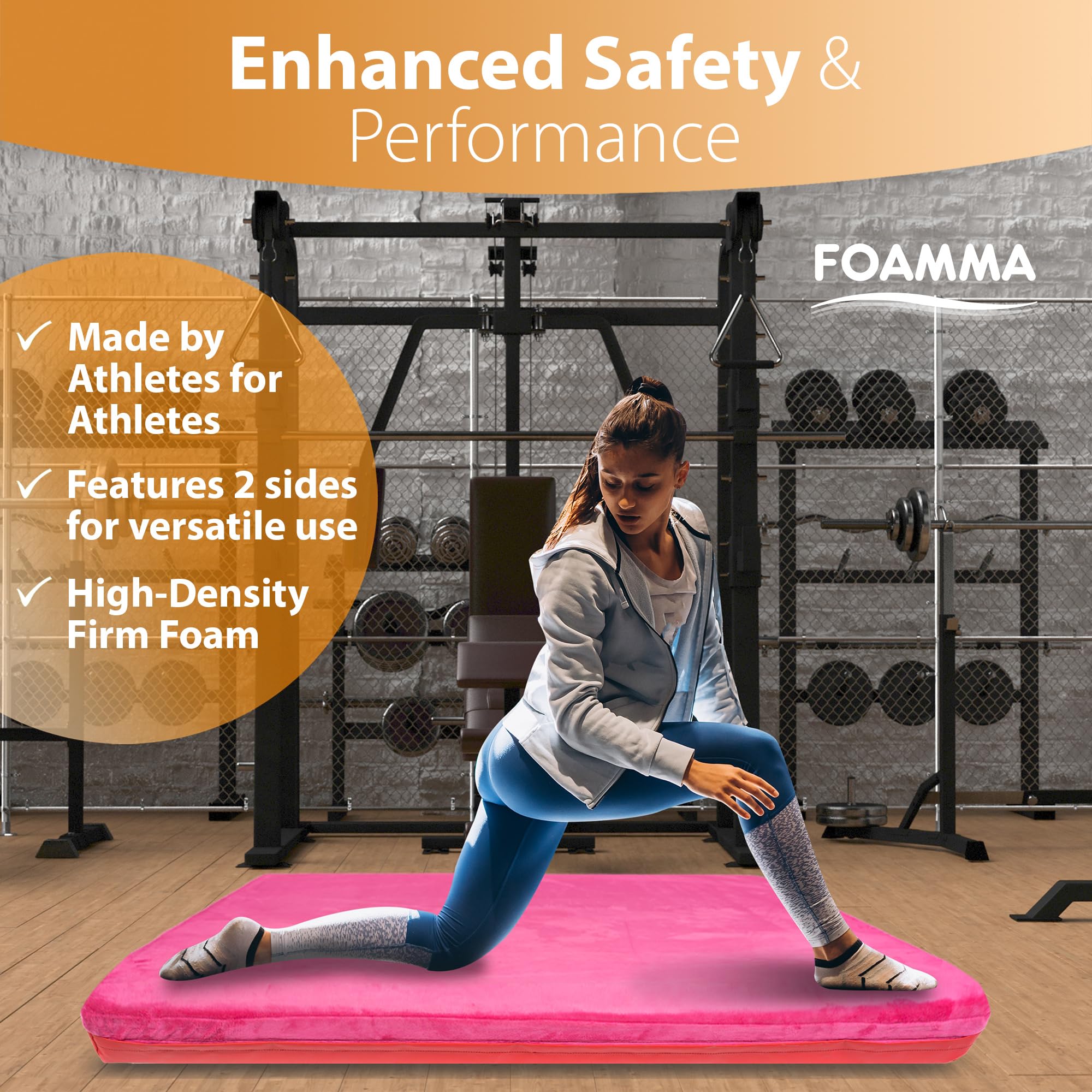 Foamma Reversible Vinyl & Velvet Gymnastics Mat - Non-Slip Exercise Mat with Waterproof Cover, High-Density Workout Mat for Kids & Adults - Perfect for Yoga, Pilates, Gymnastics and Home Fitness Training