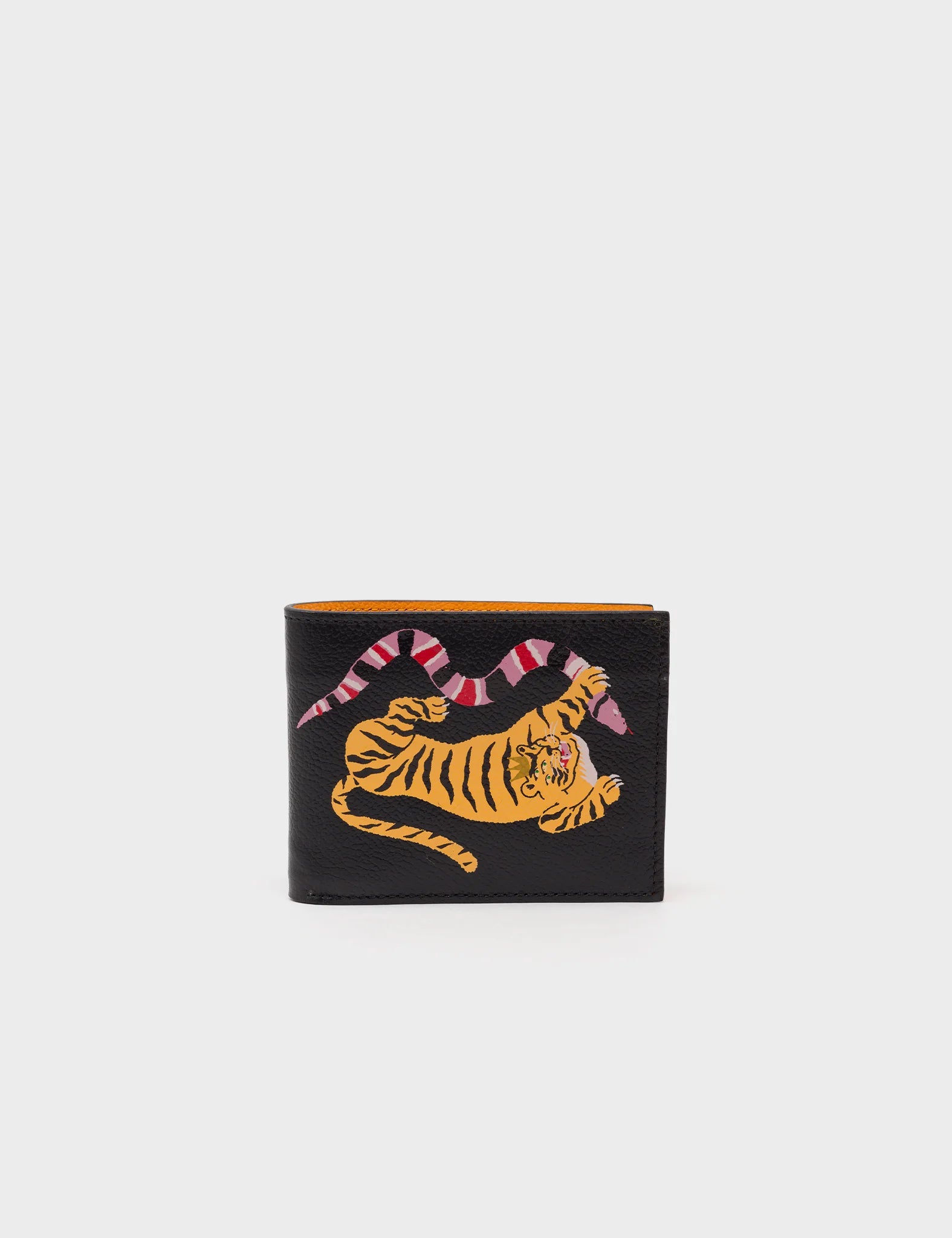 Felicia Black Leather Bifold Wallet for Men & Women - Tiger and Snake Print Design - Stylish RFID Blocking Wallet for Everyday Use, Travel & Business