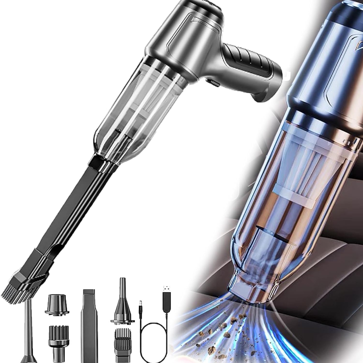 Airify Pro Portable Car Vacuum Cleaner - 19000PA High Power Handheld Vacuum for Home & Auto, Black | Ideal for Car Detailing, Pet Hair Removal & Home Cleaning