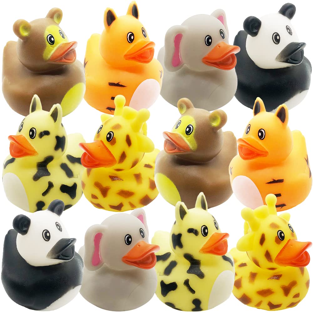 ArtCreativity 12-Pack Zoo Animal Rubber Duckies – Cute Safari-Themed Bath Toys for Kids, Fun Pool & Bathtub Ducks, Perfect for Birthday Party Favors, Carnival Prizes & Baby Showers | Great for Toddler Bath Time, Swimming Pool Play & Party Decorations