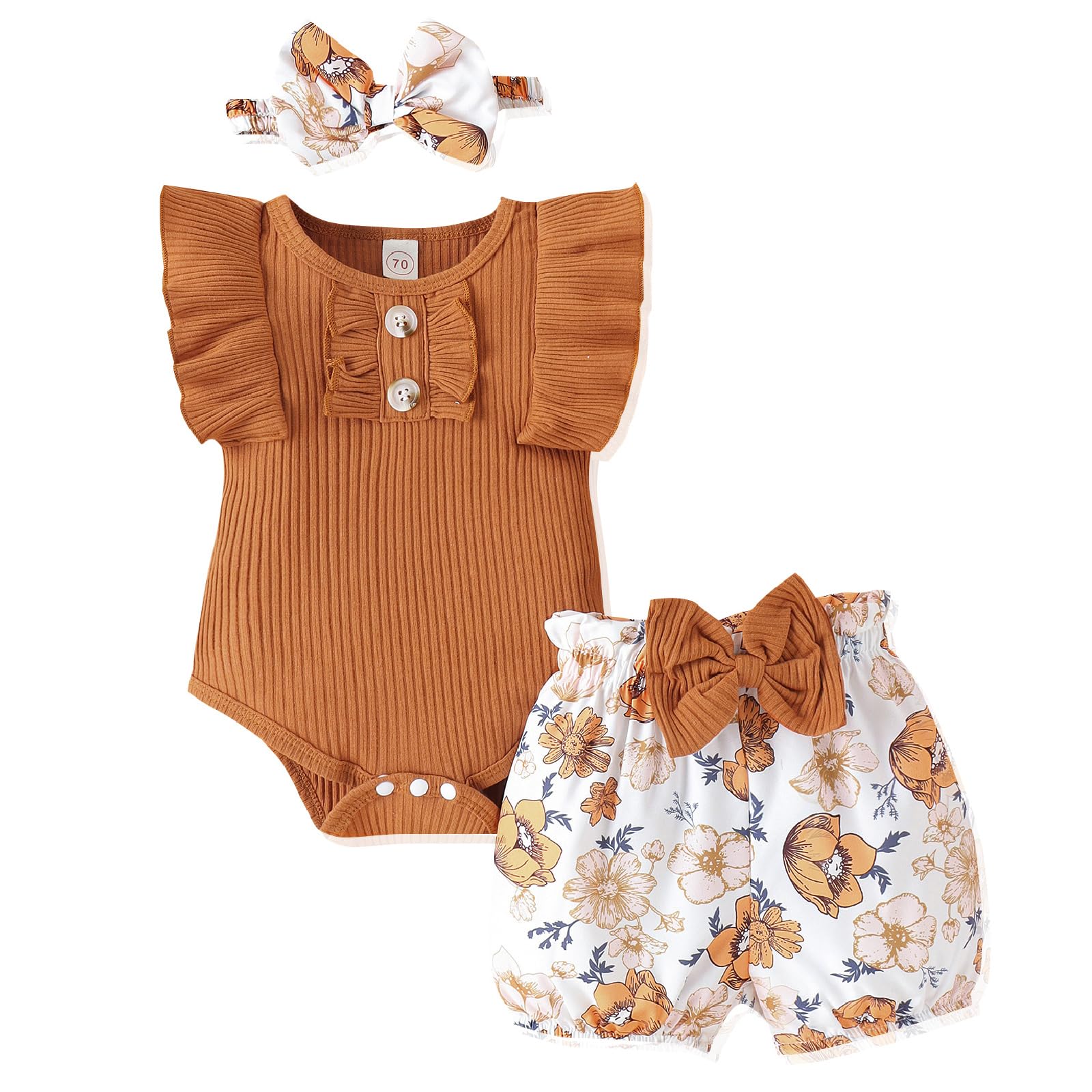 Adorable Newborn Baby Girl Clothes Set - Ruffle Romper, Shorts & Headband | Soft Cotton Infant Bodysuit Outfits for Photoshoots, Parties & Daily Wear