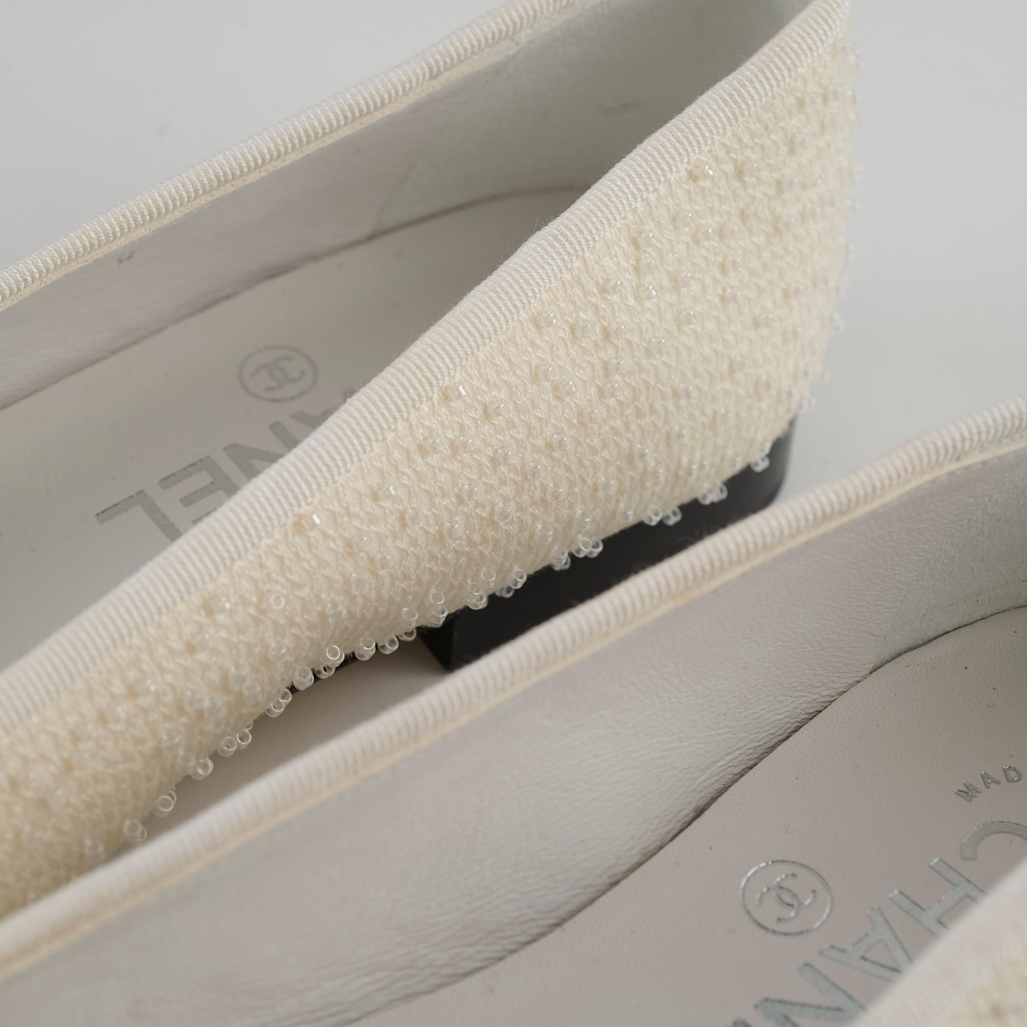 Chanel Ballet Flats for Women Size 35.5 - Classic White & Black Leather Comfortable Shoes | Perfect for Office, Wedding & Casual Wear
