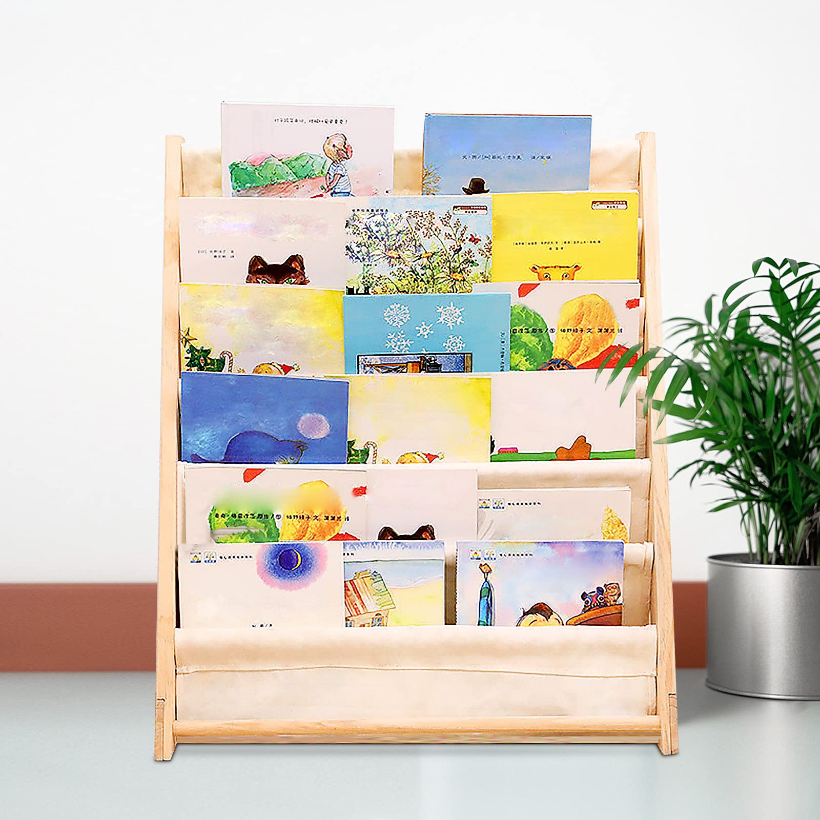 Kids Bookcase Organizer - Standing Book Storage Shelf with Canvas & Pine, Toy Display Rack for Bedroom & Playroom - Perfect for Kids' Book Storage, Toy Organization & Room Decor