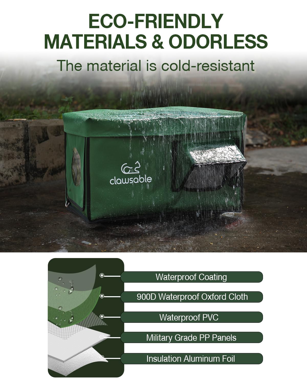 Clawsable Indestructible Heated Cat House for Outdoor Cats - Waterproof, Insulated Shelter with Escape Door & Heating Pad - Easy Assembly for Winter Protection (Bush Green, Large) - Perfect for Feral Cats, Strays & Outdoor Pets in Cold Weather