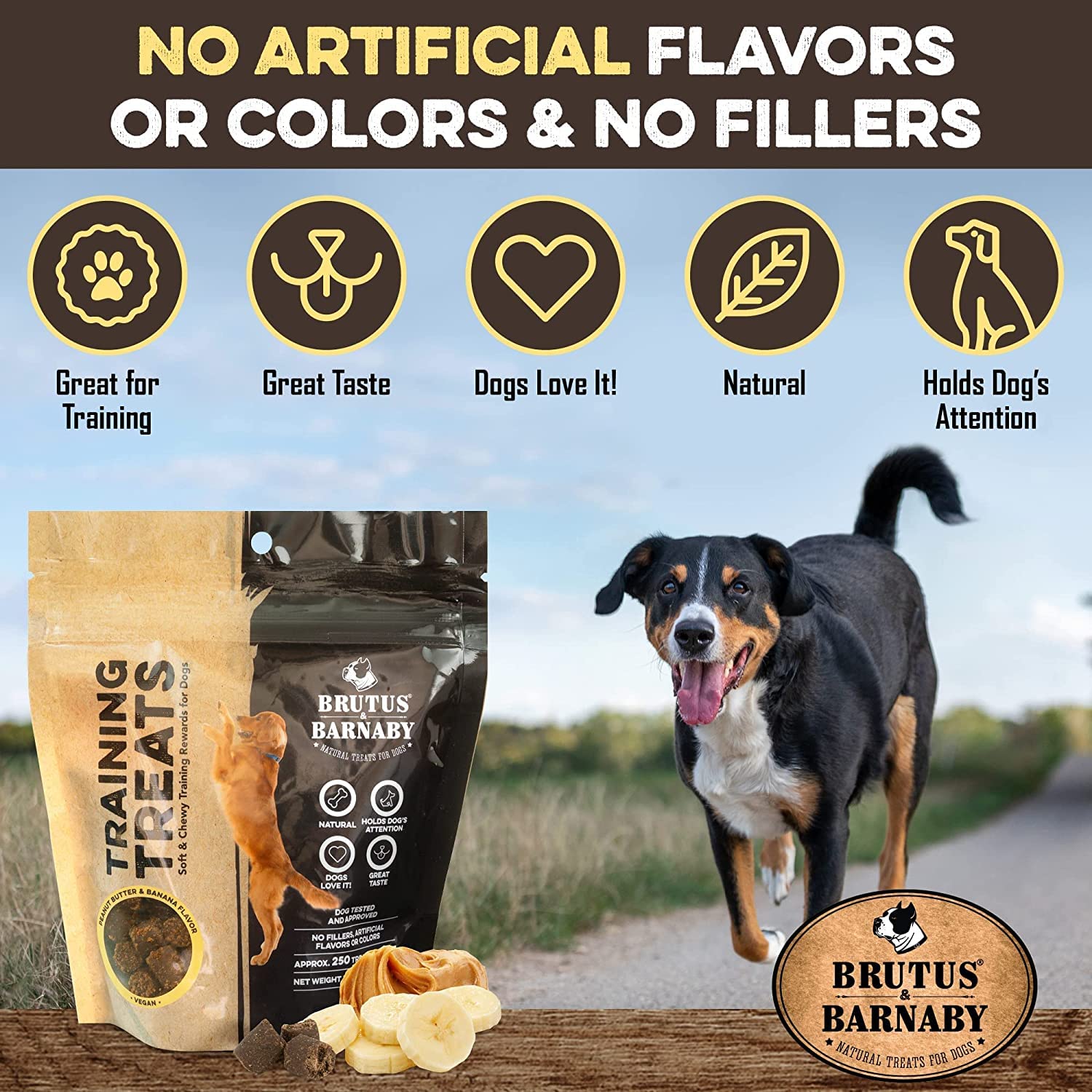 BRUTUS & BARNABY All-Natural Peanut Butter & Banana Dog Training Treats - Healthy Low Calorie Vegan Snacks for Puppies & Dogs - Perfect for Obedience Training, Reward System & Positive Reinforcement