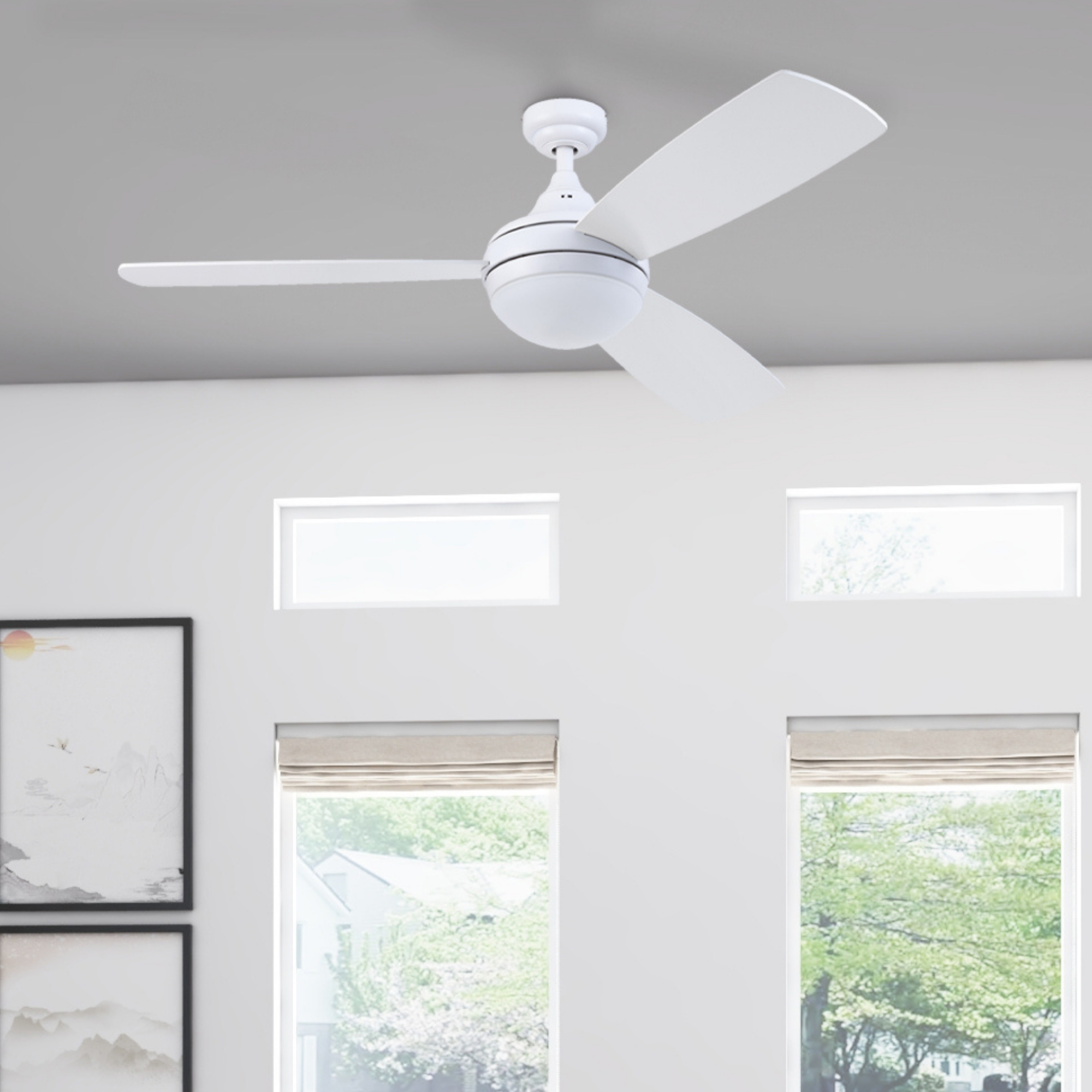 52 Inch White Calico Ceiling Fan with Remote Control - Perfect for Living Room, Bedroom, and Office Spaces