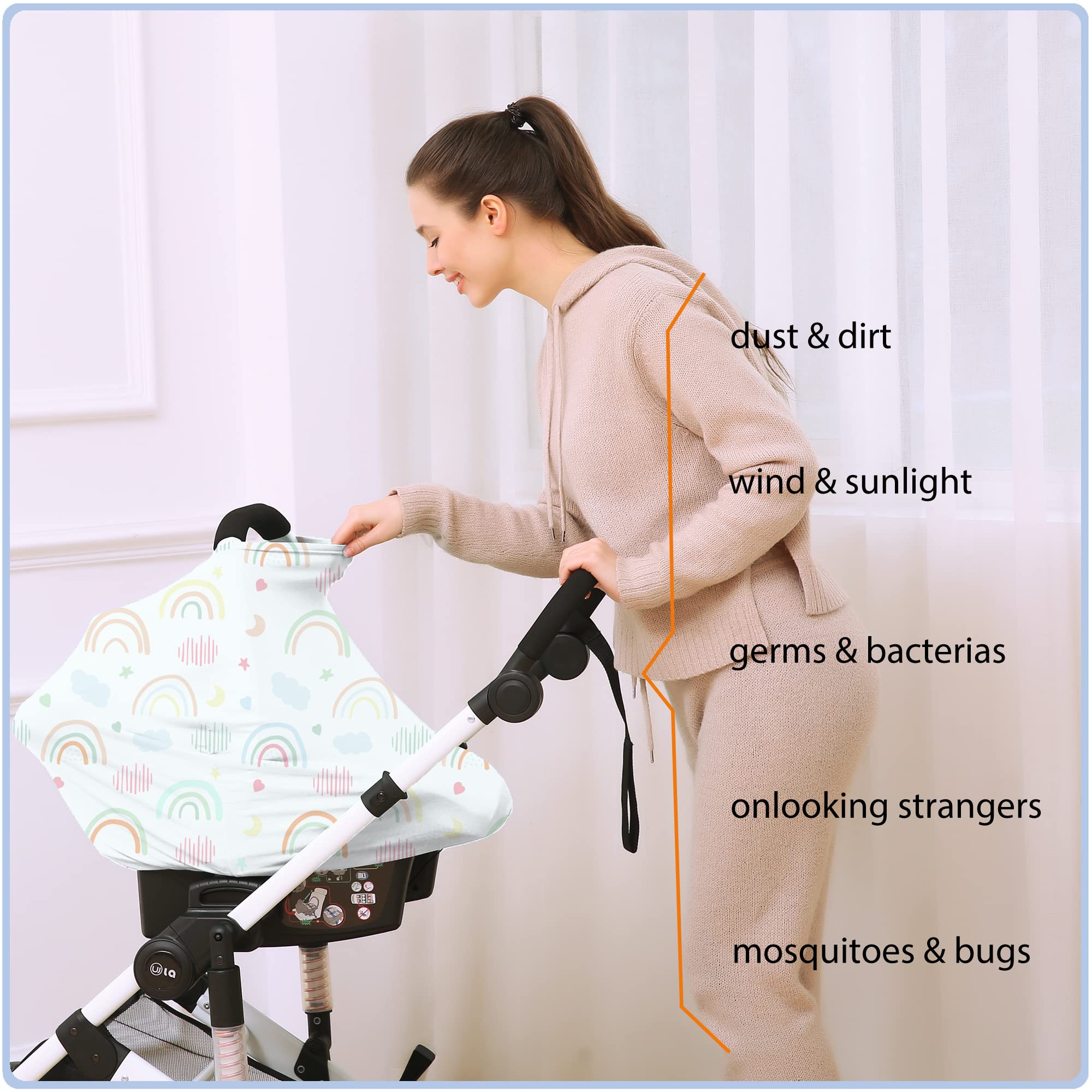 Best Baby Car Seat Covers - Multi-Use Nursing Car Seat Canopy & Breastfeeding Cover, Perfect Baby Shower Gift for Boys & Girls (Rainbow) - Ideal for Travel, Nursing Privacy & Outdoor Protection
