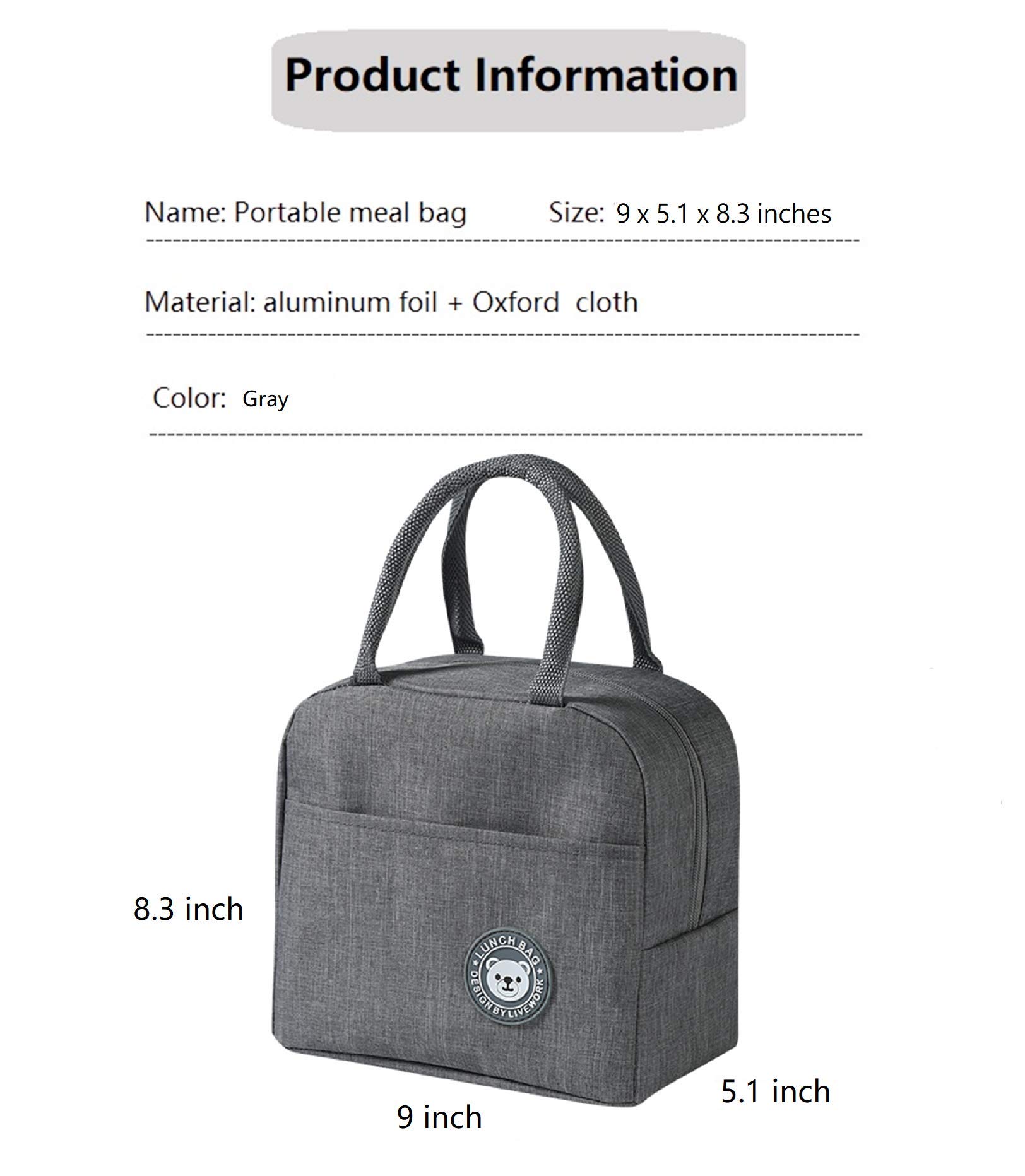 5.5L Insulated Lunch Bag for Women - Portable Reusable Small Lunch Box with Gray Bear Design, Perfect for Work, School, Picnics & Outdoor Activities (Size S, Gray)