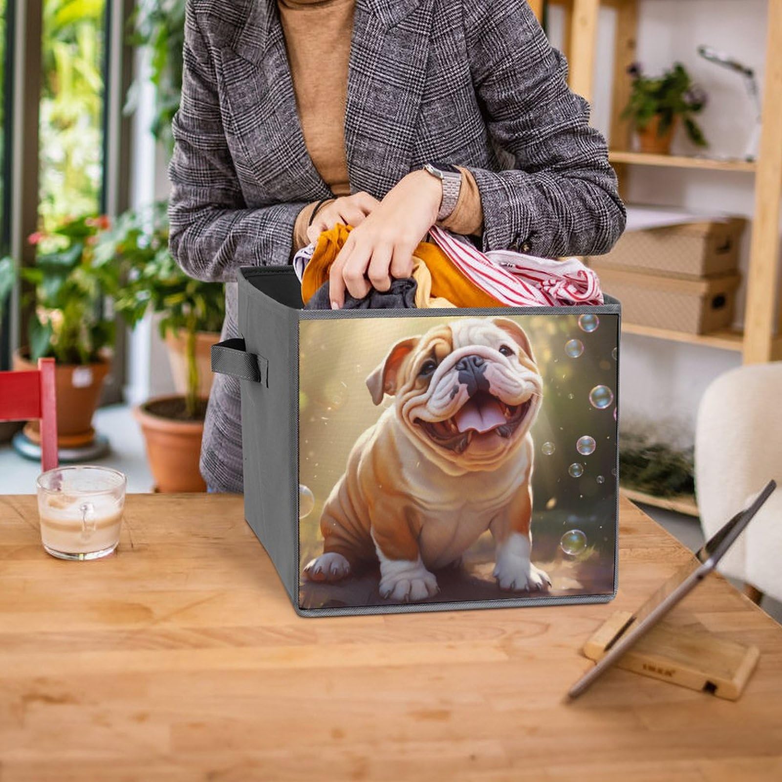 French Bulldog Storage Bins 2PCS - Foldable Organizers with Handles for Home & Office