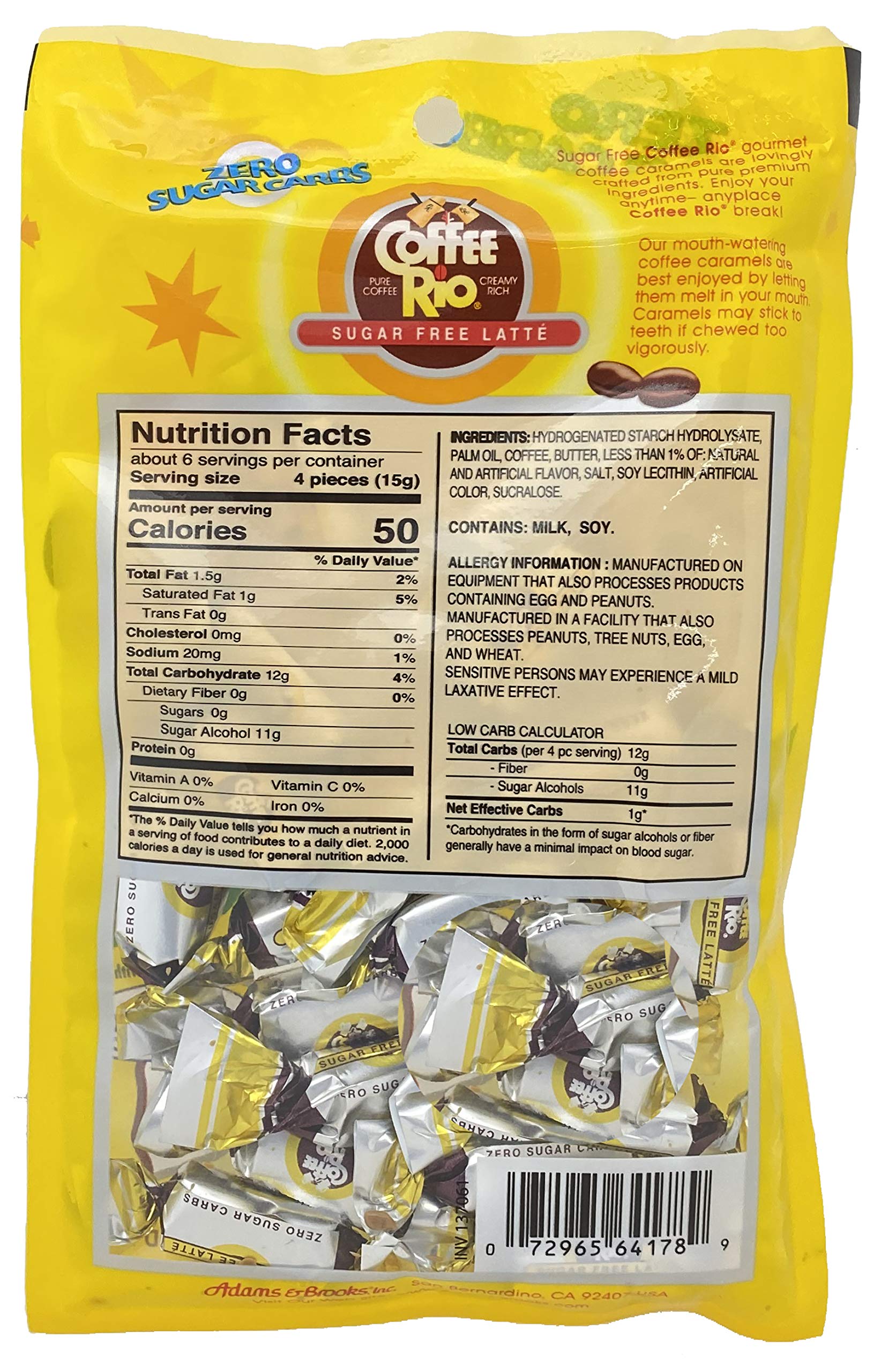 Sugar Free Coffee Candy Pack of 4 (3oz) - Zero Sugar Low Carb Keto Friendly - Caffe Latte Flavor - Made in USA Kosher Certified - Perfect for Office Snacks, Travel & Coffee Lovers