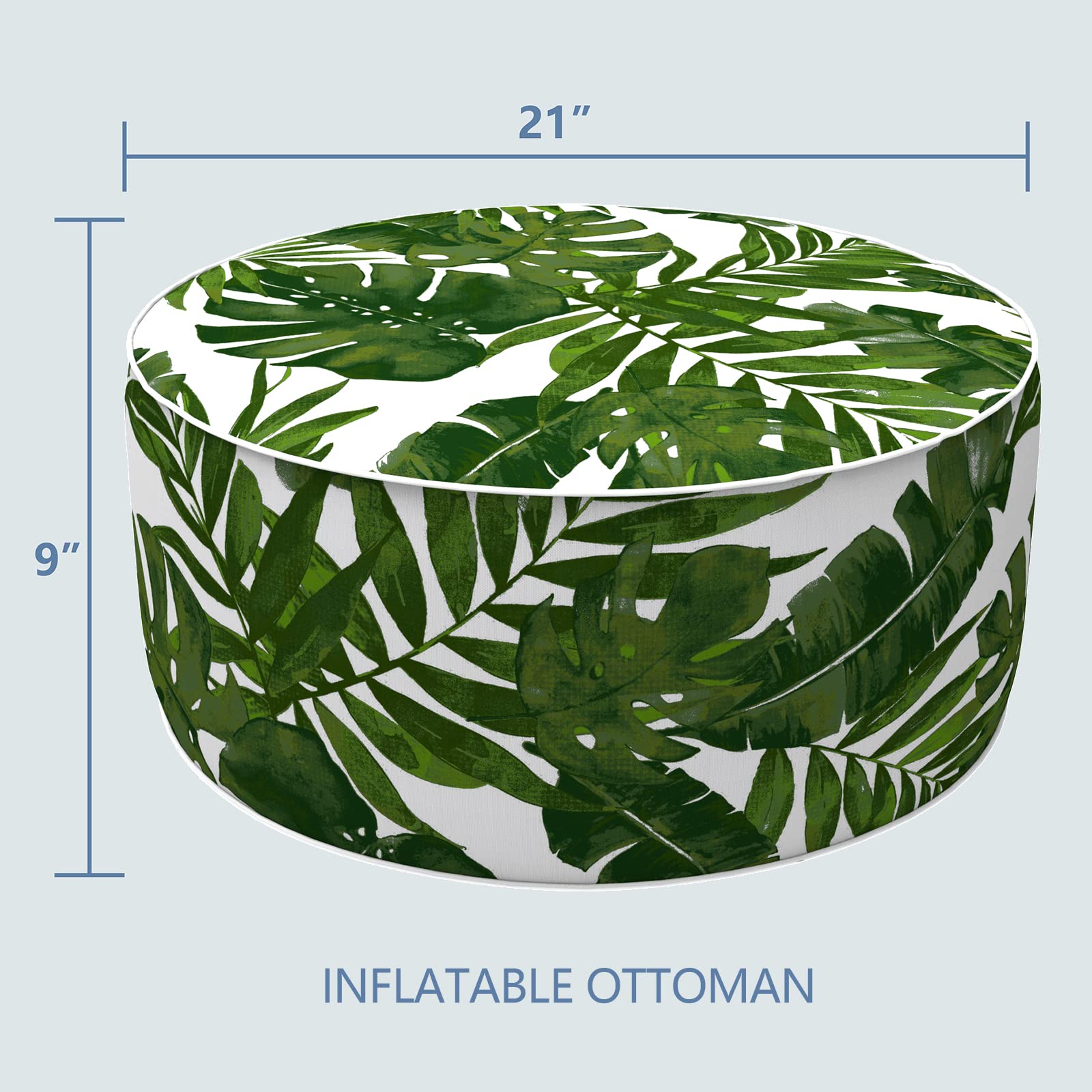 **LVTXIII Inflatable Stool Ottoman Footrest with Handle - All-Weather Indoor/Outdoor Use for Home, Patio, Garden & Camping - D21 x H9, Palm Green - Perfect for Relaxing, Lounging & Outdoor Adventures**
