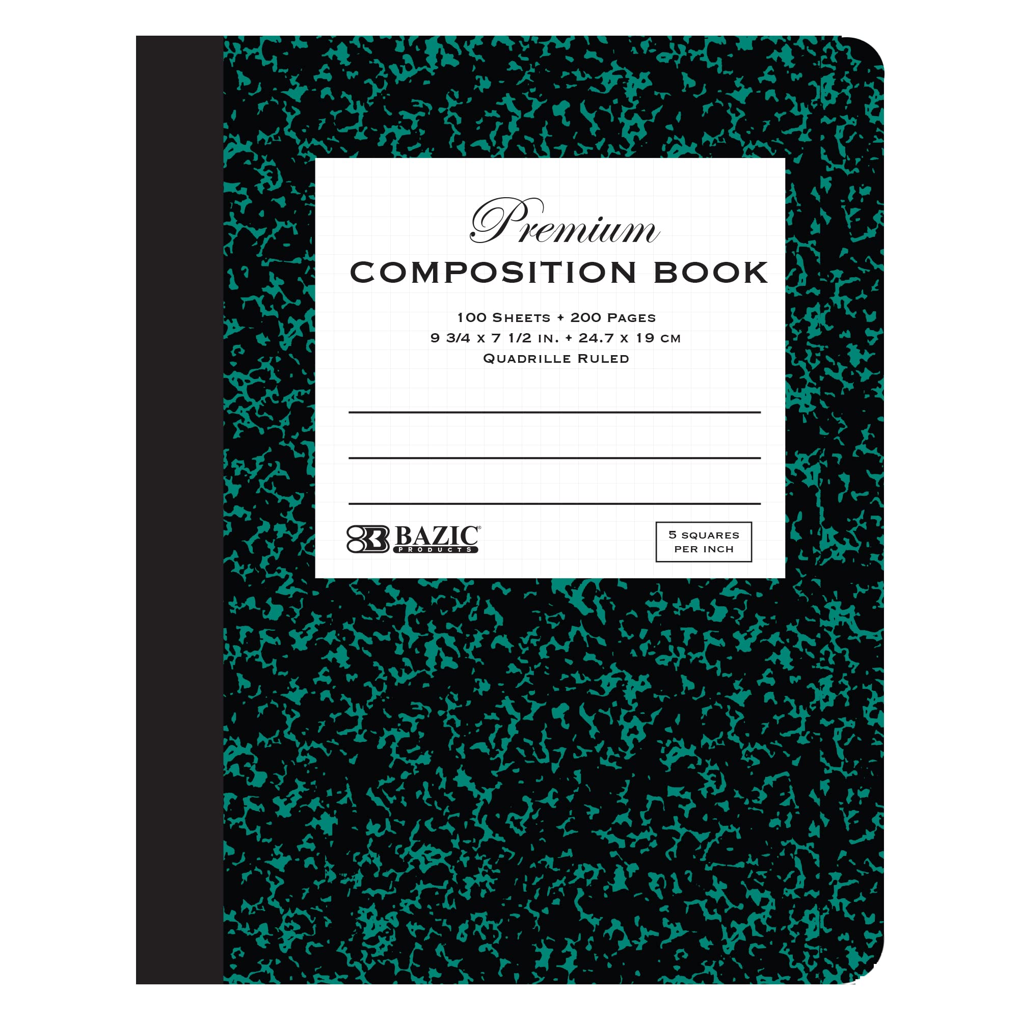 BAZIC 100-Sheet Black Marble Composition Notebook, 1/5 Quad-Ruled Graph Paper Journal for School, Office & College Note Taking - 48-Pack Bulk Set for Students, Teachers & Professionals - Perfect for Math, Science, Writing & Organization
