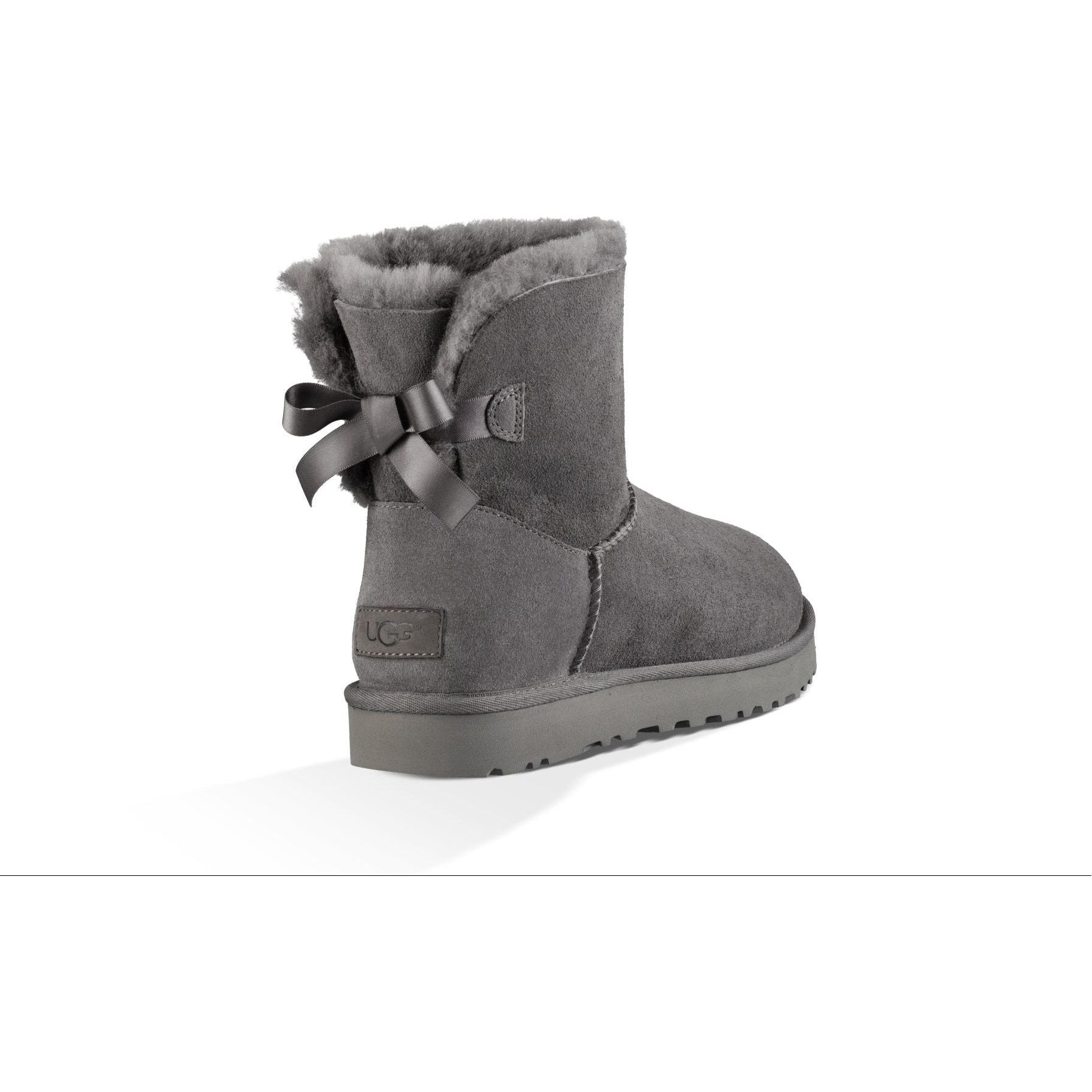 UGG Women's Mini Bailey Bow II Boots - Cozy Winter Boots for Women, Grey Suede with Bow Detail | Perfect for Cold Weather, Snow, and Casual Outfits