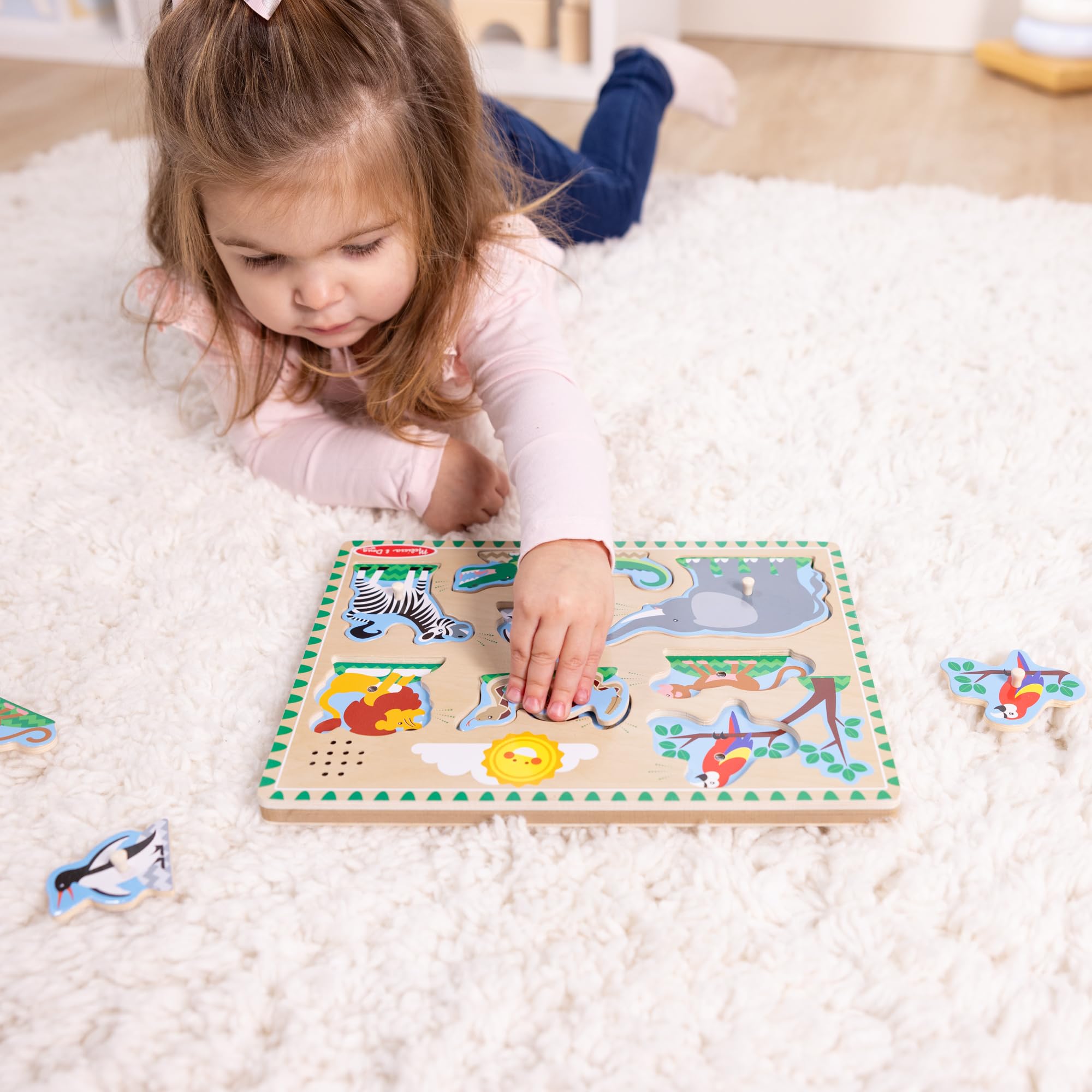Melissa & Doug Zoo Animals Sound Puzzle - Wooden Peg Puzzle with Sound Effects (8 Pieces) - Educational Toddler Toy for Learning Animal Names & Sounds | Perfect for Preschool Classroom, Daycare & Home Playtime