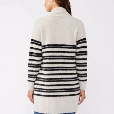 Stylish Grey & Black Long Sleeve Striped Cardigan Sweater for Women - Perfect for Office Wear, Casual Outings & Fall Layering