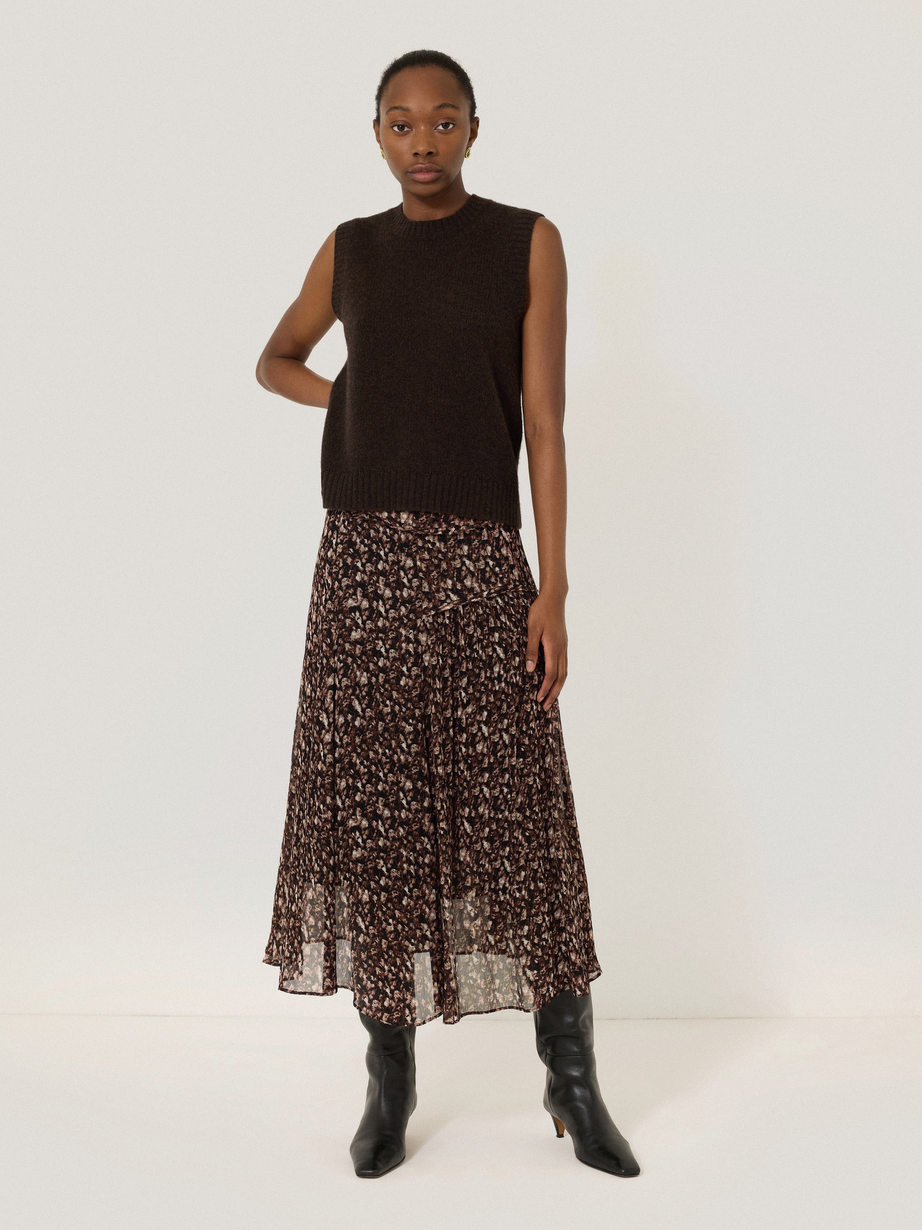 Abstract Leopard Print Midi Skirt for Women - Brown A-Line High Waist Flowy Skirt | Perfect for Casual Outfits, Office Wear & Date Nights