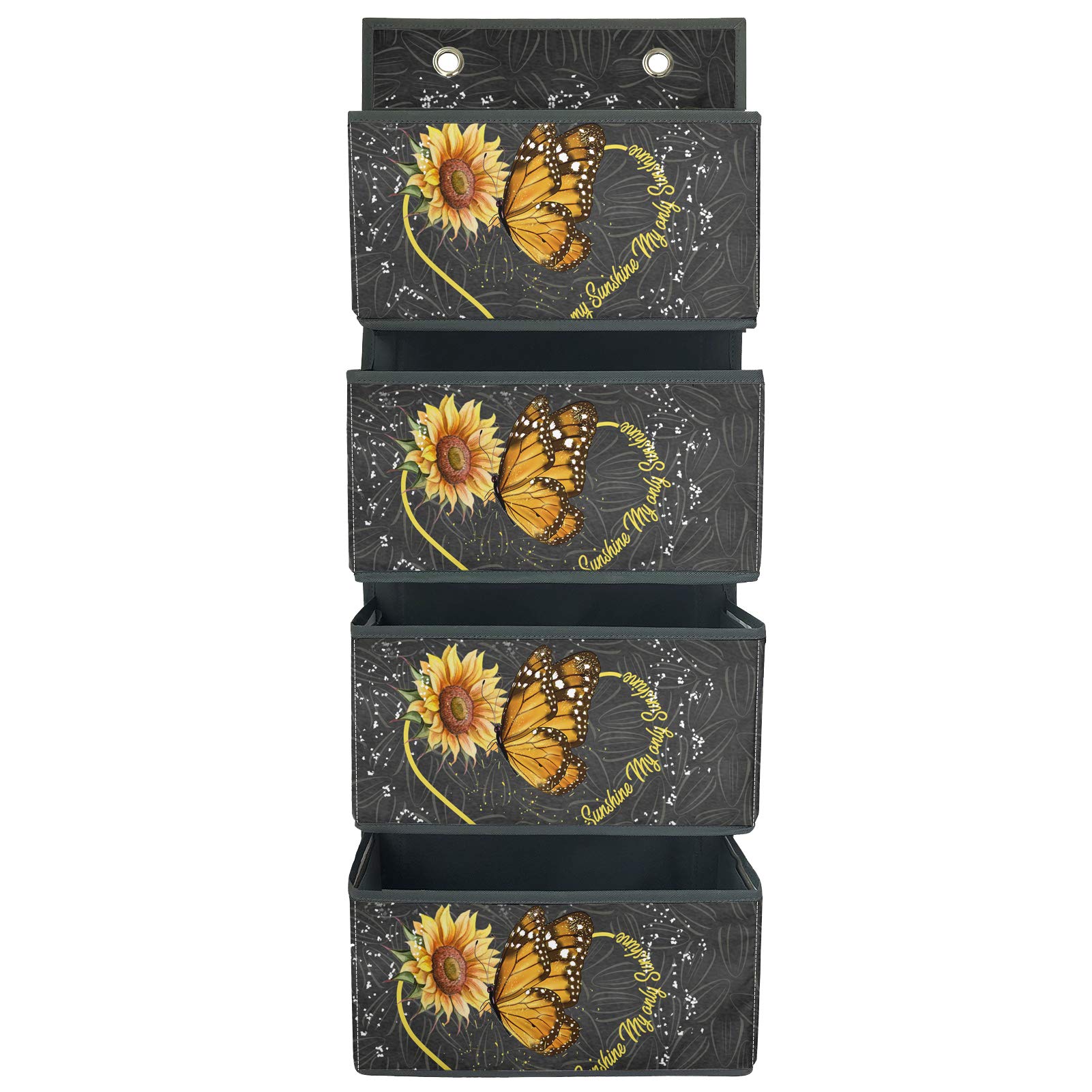Butterfly Sunflower Over Door Hanging Storage Organizer - Wall Mount Closet Shelf for Bedroom, Nursery, Girls Room - Space Saving Home Organization - Perfect for Jewelry, Scarves, Toys & Accessories Storage