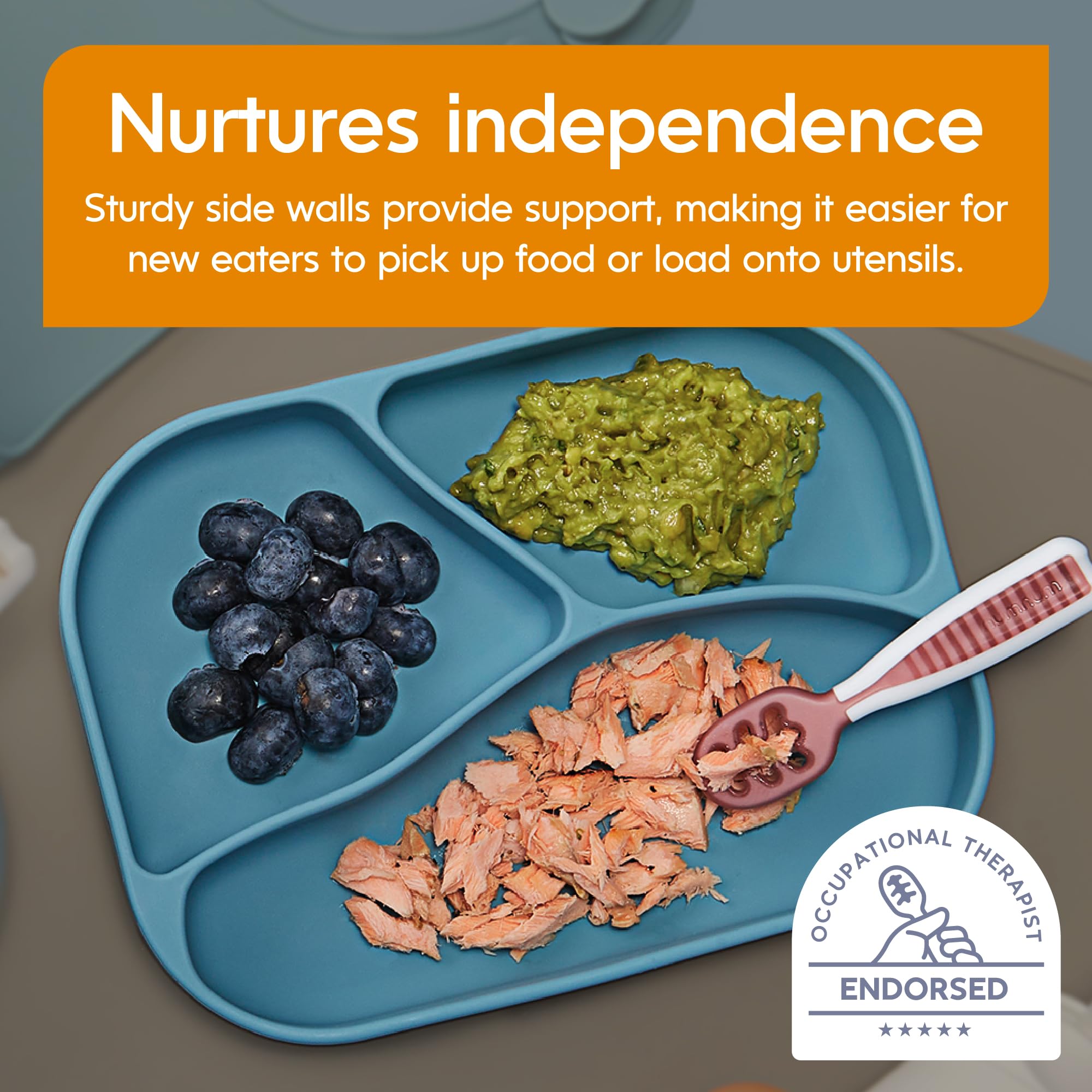 NumNum Silicone Toddler Suction Plates - 100% Food Grade Divided Baby Plates, BPA-Free & Dishwasher Safe - Non-Slip Kids Plates for High Chair & Dining Table - Perfect for Home, Daycare & Travel - 2 Pack (Blue/Green)