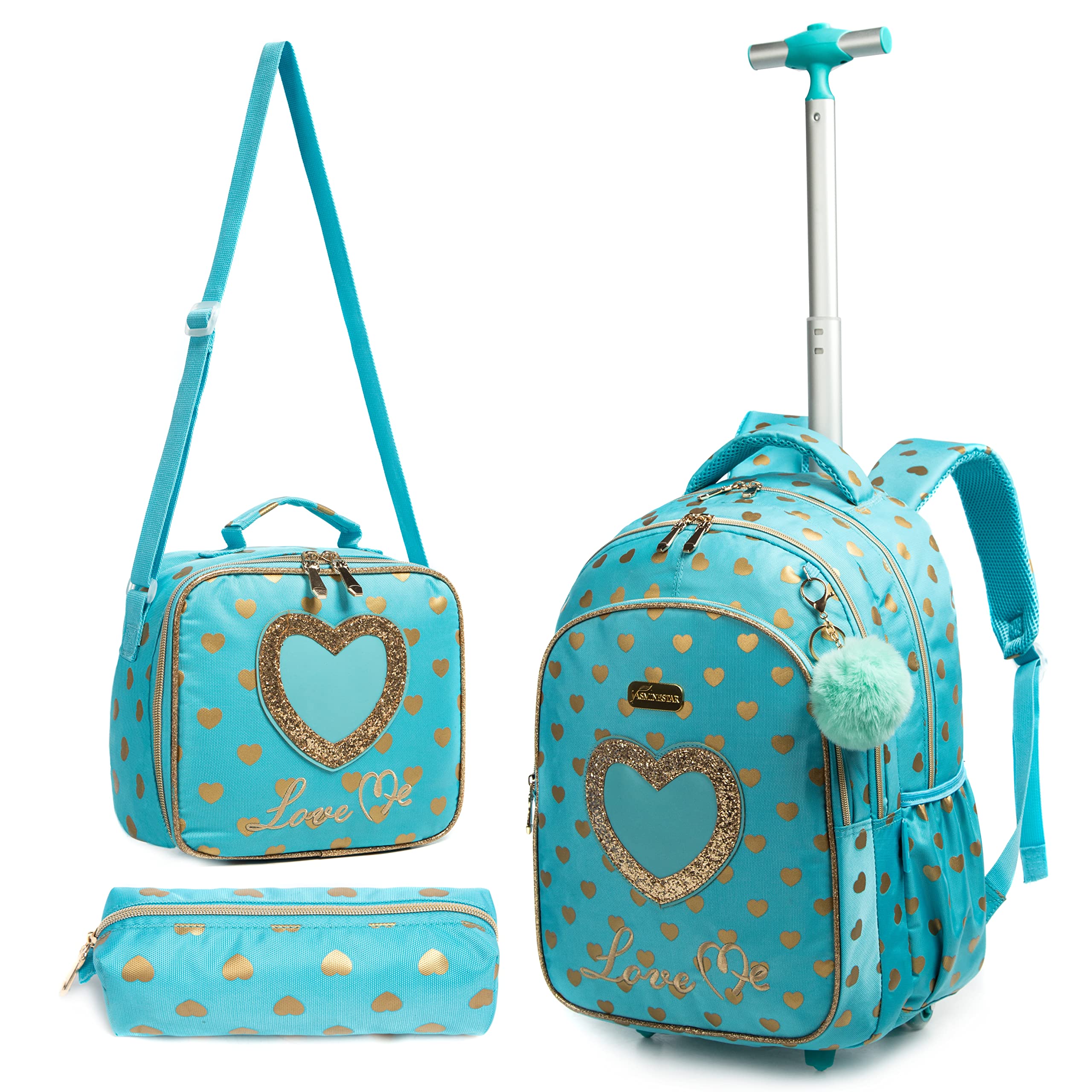 MOHCO 18 Inch Rolling Backpack with Lunch Bag & Pencil Case - Wheeled School Backpack for Boys & Girls - Perfect for School, Travel & Daily Commute