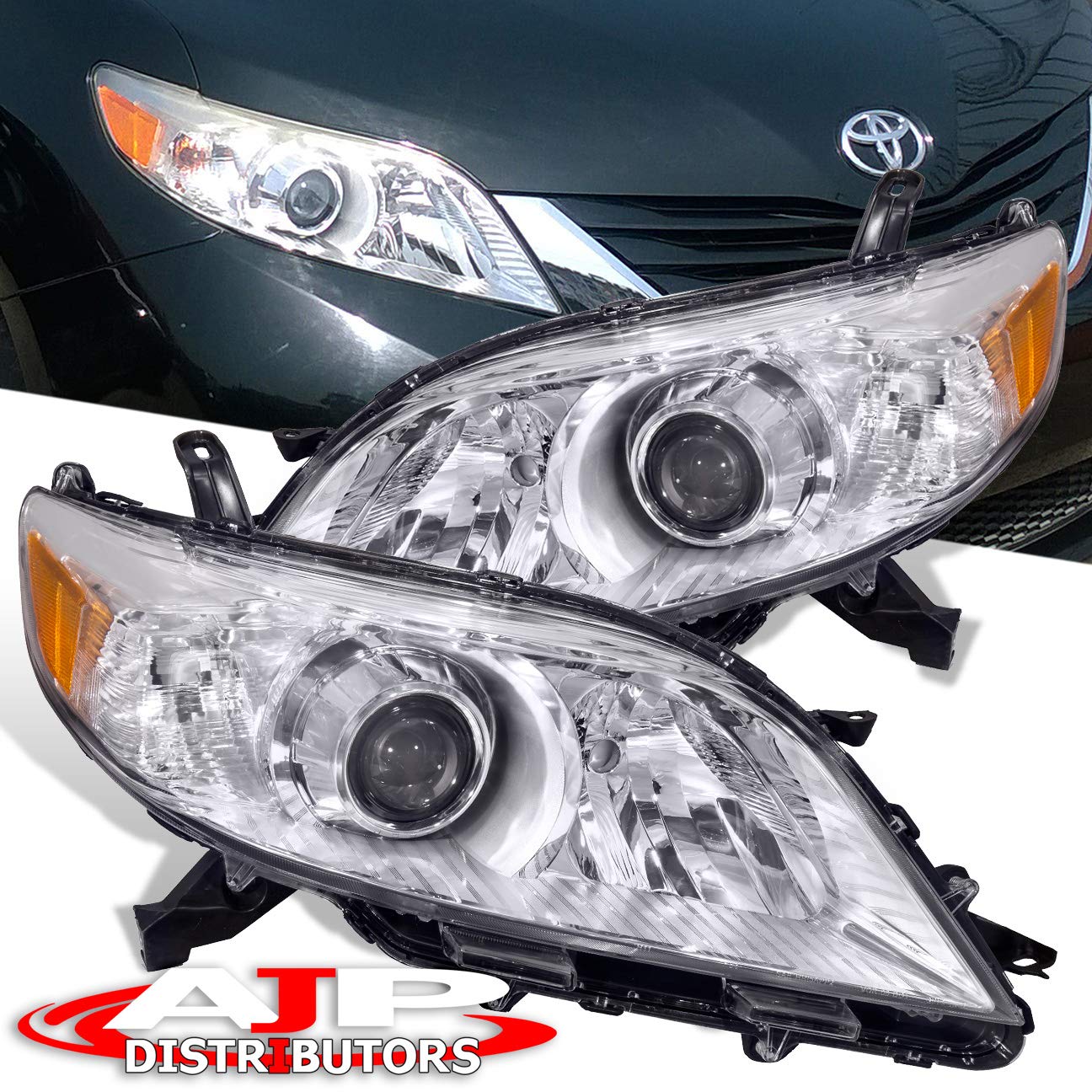 AJP Distributors Projector Headlights for Toyota Sienna 2011-2017 - Chrome Housing, Clear Lens with Amber Reflector - Direct Replacement Upgrade for Improved Night Driving & Style Enhancement