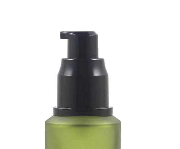 2OZ (60ml) Refillable Frosted Green Glass Pump Bottle for Cosmetic, Makeup, Lotion & Toiletries - Portable Dispenser for Skincare, Haircare & Travel Essentials