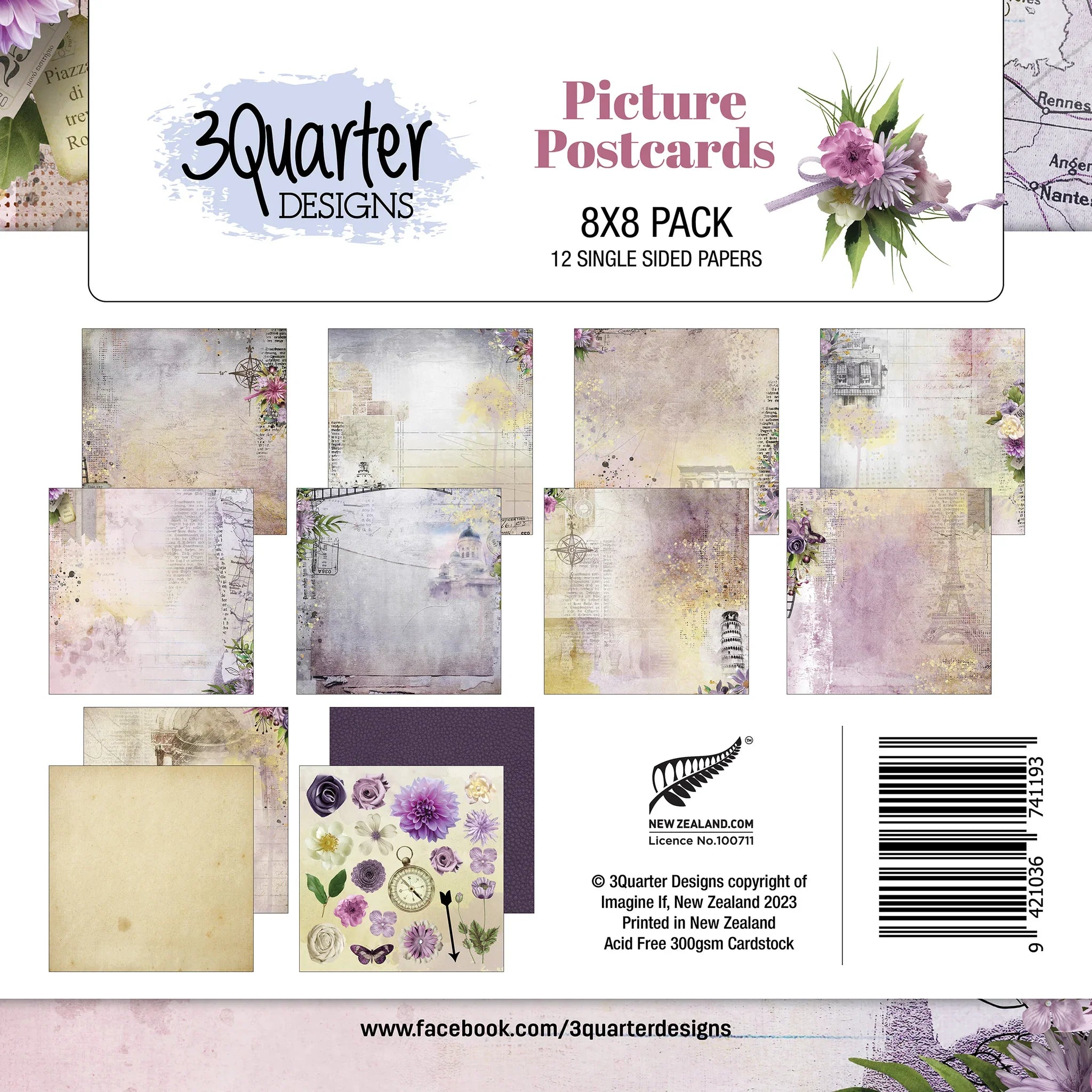 3Quarter Designs 8x8 Paper Pack - Premium Picture Postcard Paper for Scrapbooking, Card Making & DIY Crafts | Perfect for Greeting Cards, Invitations & Photo Albums