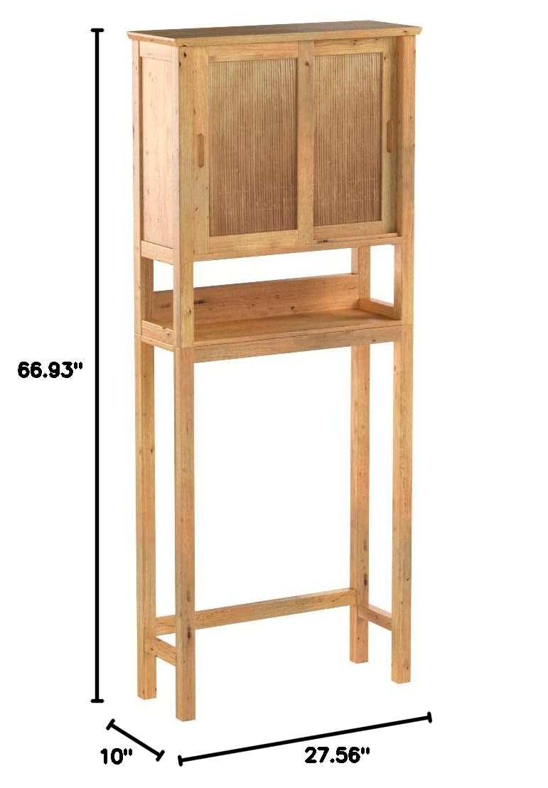 Natural Bamboo Over The Toilet Storage Shelf - Space Saving Bathroom Organizer for Towels, Toiletries & Essentials | Perfect for Small Bathrooms & Apartments