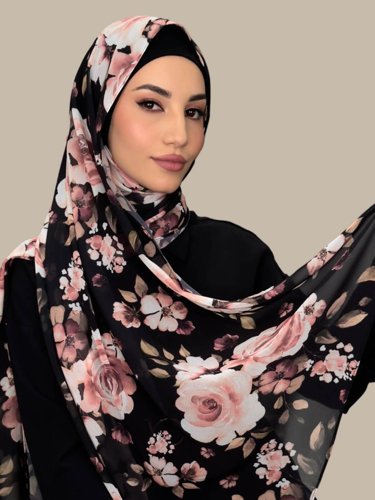 Printed Chiffon Hijab - Breathless Blossom Design - Lightweight & Breathable Muslim Scarf for Women - Perfect for Daily Wear, Prayer, and Special Occasions