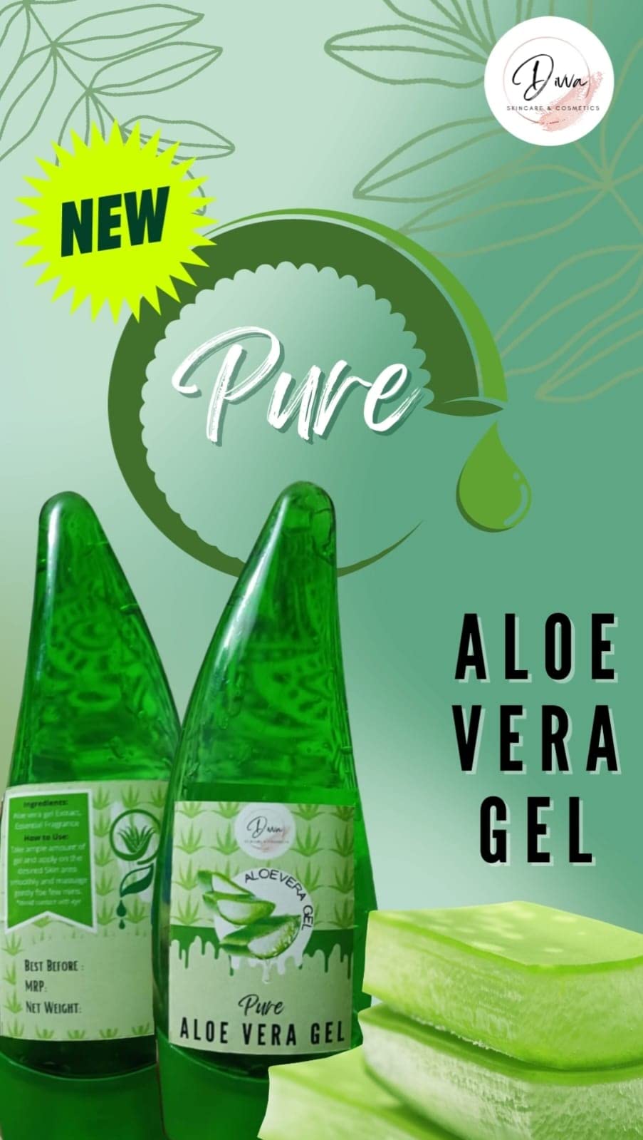 Divva Pure Aloe Vera Gel for Face, Skin & Hair - 99% Organic Soothing Moisturizer for Sunburn Relief, Acne Treatment & Hydration - Perfect for Daily Skincare, After Sun Care & Hair Conditioning