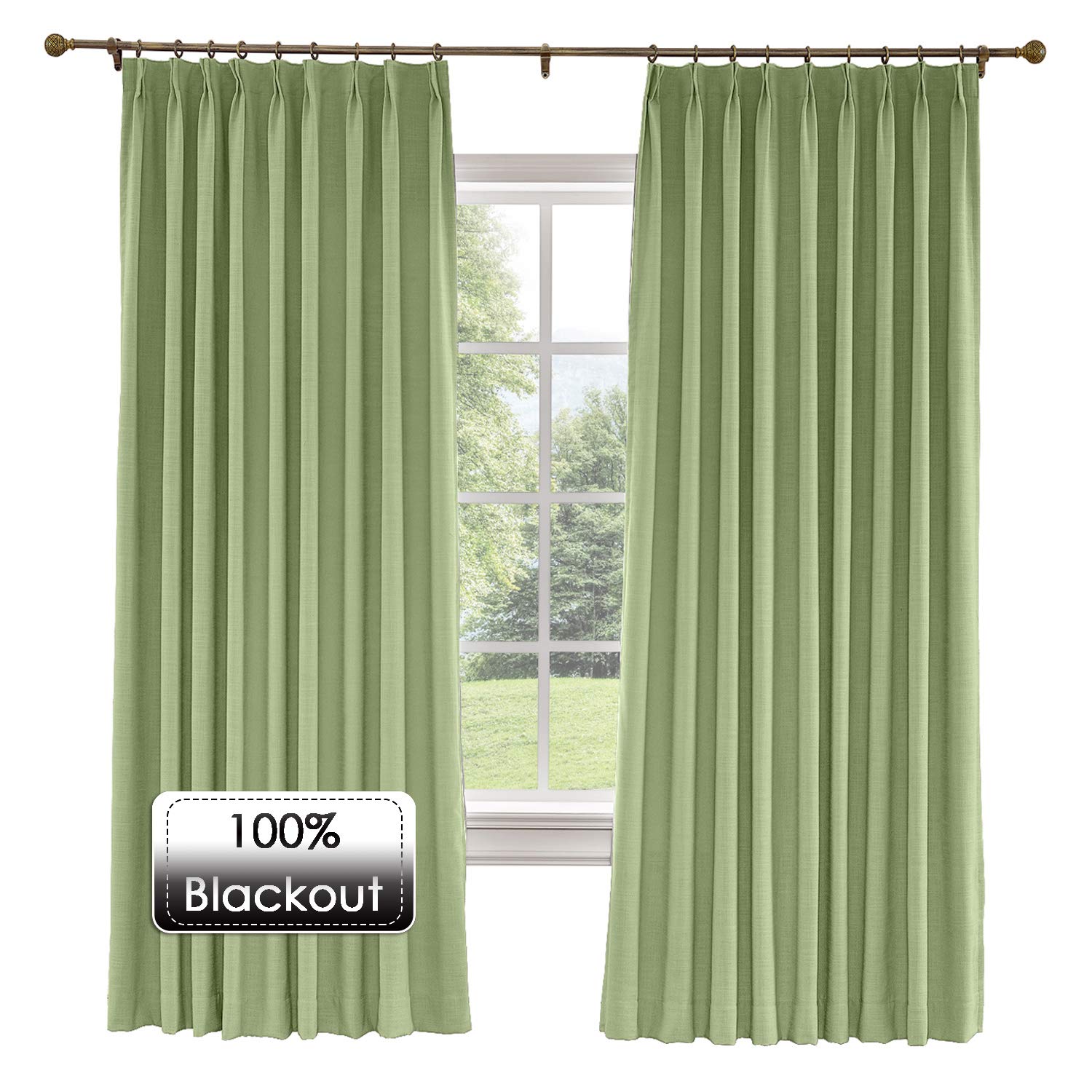 Prim Room Extra Wide Blackout Linen Curtains - Thermal Insulated Pinch Pleat Drapes for Large Windows (120x96-inch, 1 Panel, Olive) | Darkening Room Divider for Living Room, Bedroom & Floor-to-Ceiling Windows | Noise Reducing & Energy Saving Home Decor