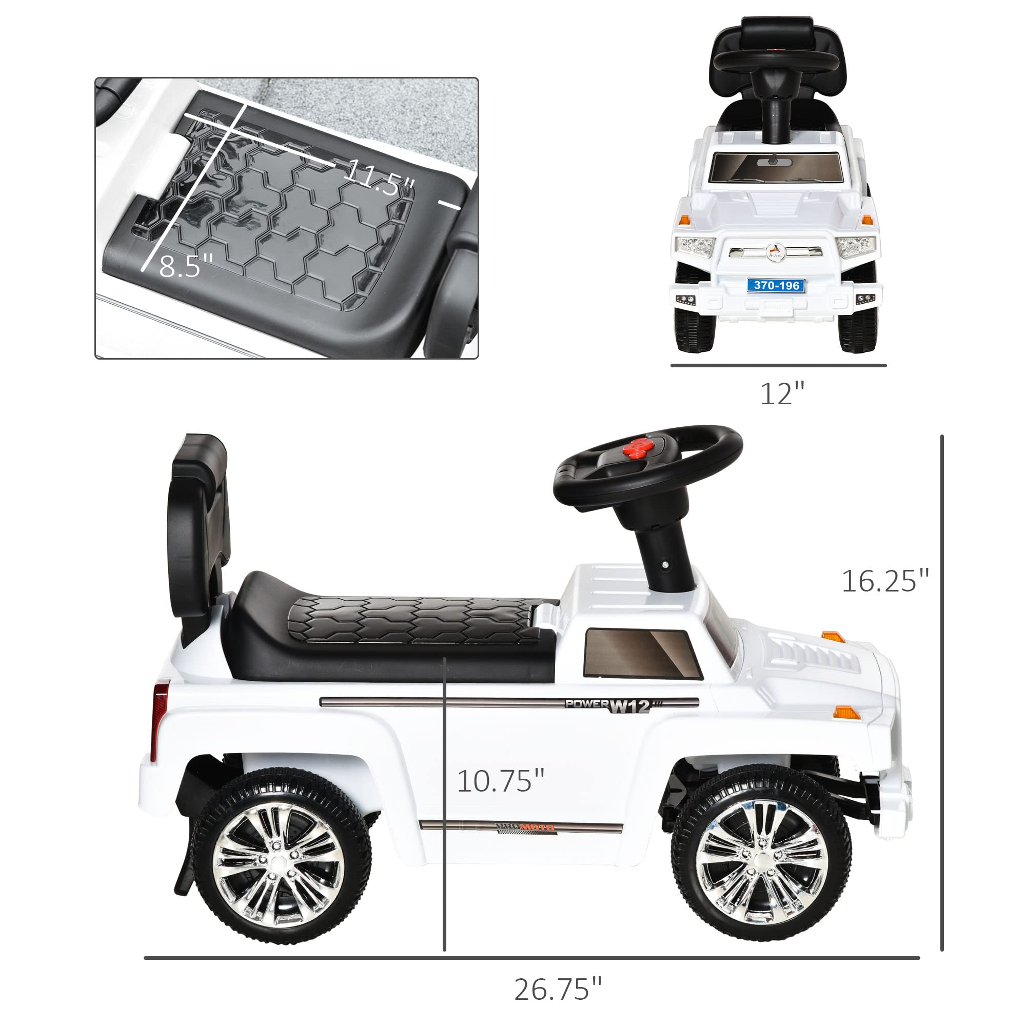 Aosom Kids Ride-On Push Car - SUV Style Sliding Walking Toy for Toddlers with Horn, Music, LED Lights, Hidden Storage & Anti-Tip Safety System - White | Perfect for Indoor & Outdoor Play, Birthday Gifts & Early Childhood Development