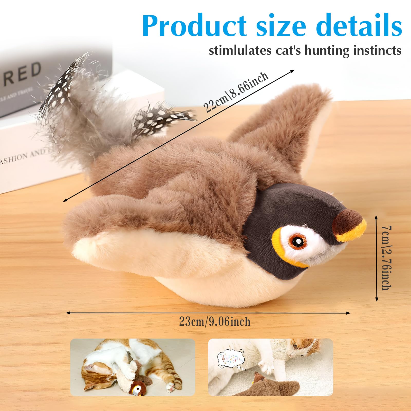2025 Flying Bird Cat Toy - Interactive Chirping & Flapping Sparrow Brown Cat Toy for Indoor Cats - Perfect for Playtime & Exercise