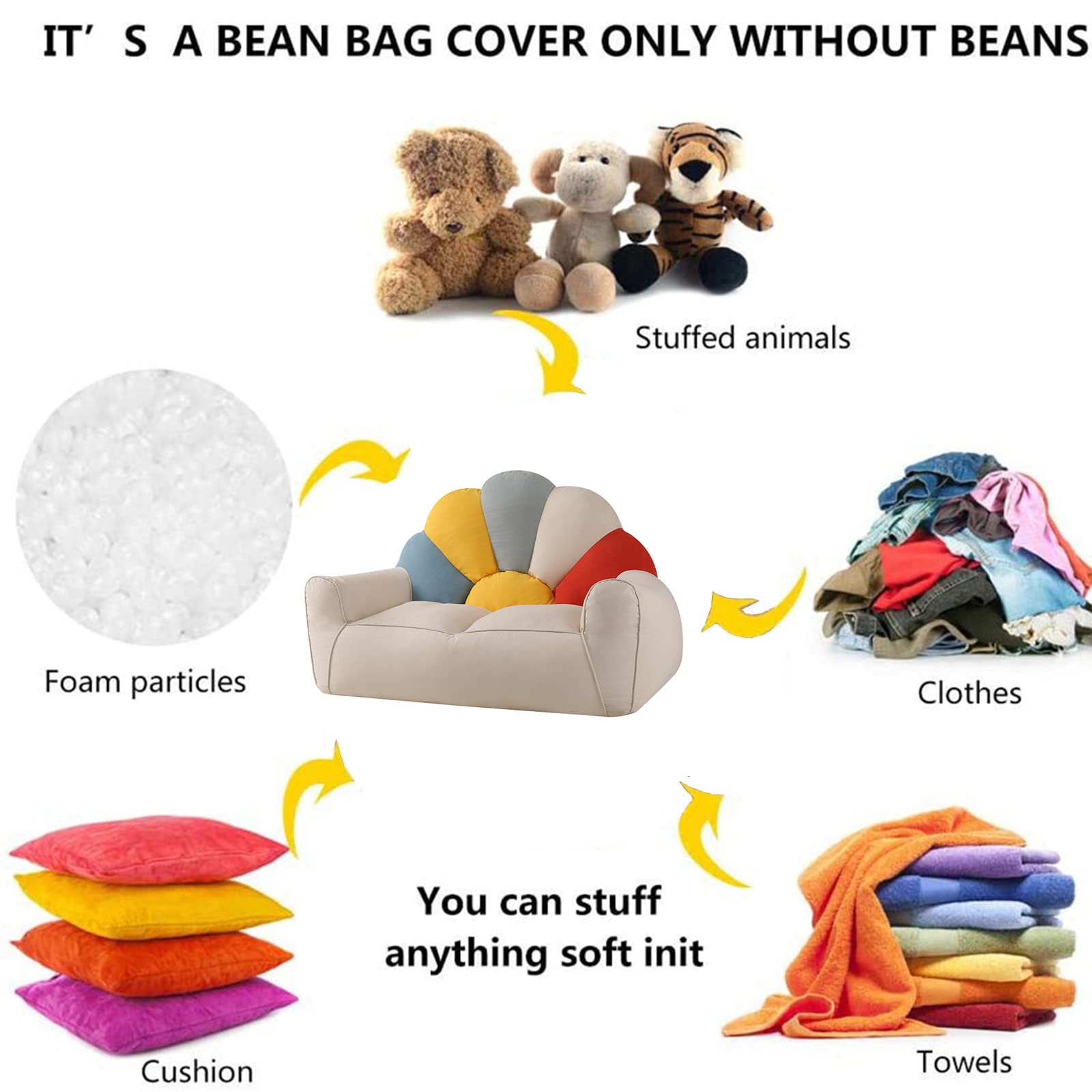Comfy HWOEK Lazy Sofa Bean Bag Chair with Footstool - Soft Removable Cover, No Filler Included, Perfect for Stuffed Animal Storage (Gray) - Ideal for Living Rooms, Dorms & Kids' Play Areas