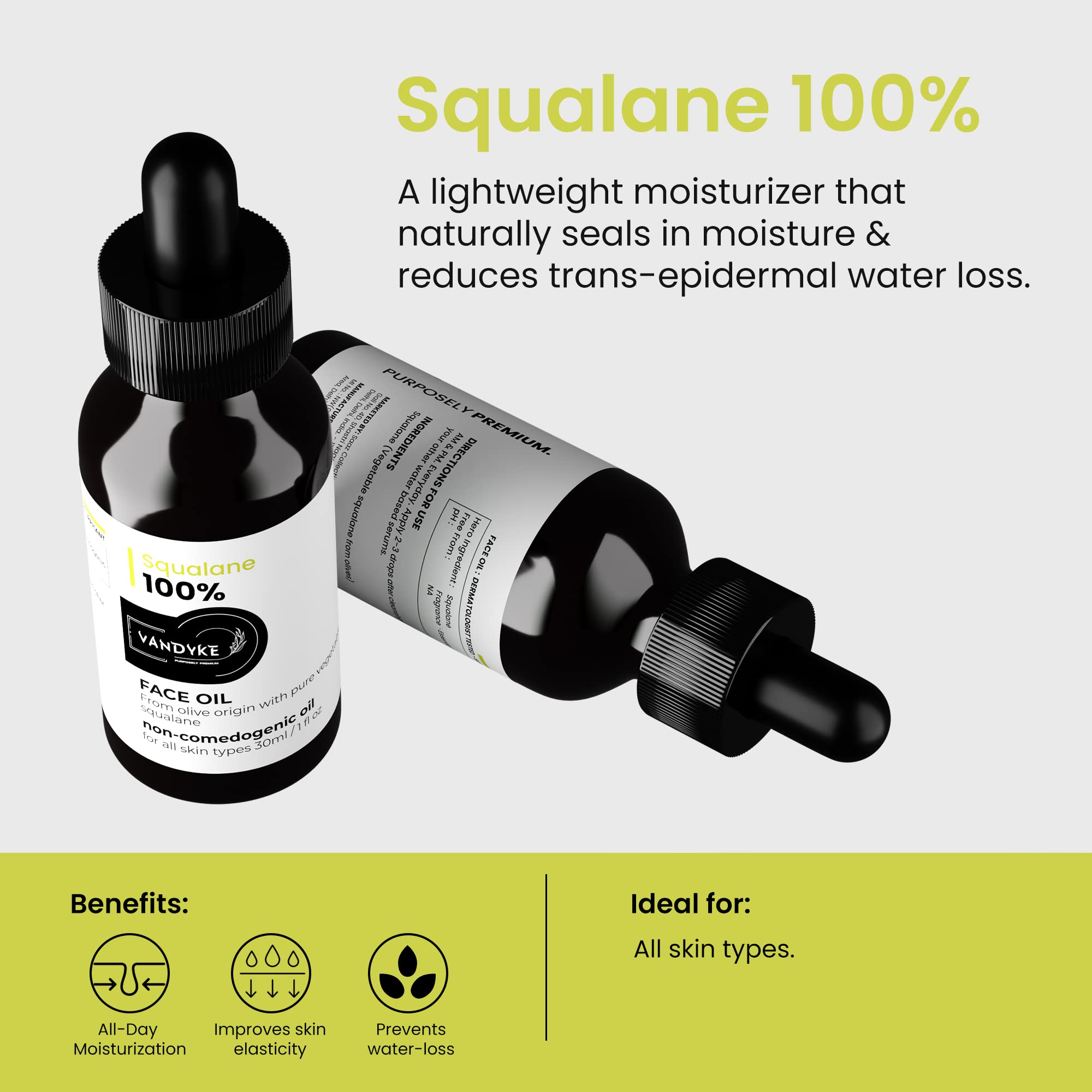 100% Plant-Derived Squalane Face Oil for Hydration & Anti-Aging | Ultra Lightweight Moisturizer to Reduce Fine Lines & Wrinkles | 30ml Bottle | Perfect for Dry Skin, Sensitive Skin Care & Nighttime Routine
