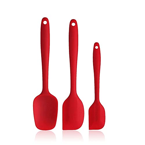 **Heat-Resistant Silicone Spatula Set - 3Pcs Non-Stick Seamless Baking Tools for Mixing, Flipping & Frosting Cakes - Perfect for Cooking, Baking & Kitchen Use (Red)**