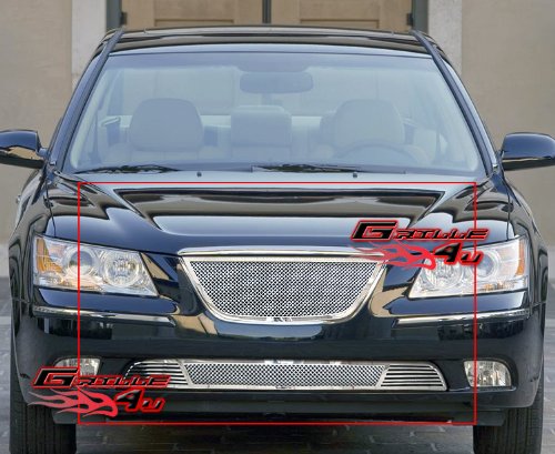 APS Compatible with Hyundai Sonata 2009-2010 Upper & Lower Bumper Stainless Steel Chrome Mesh Front Grille Insert Combo Y77217T | Car Exterior Upgrade for Enhanced Style & Protection