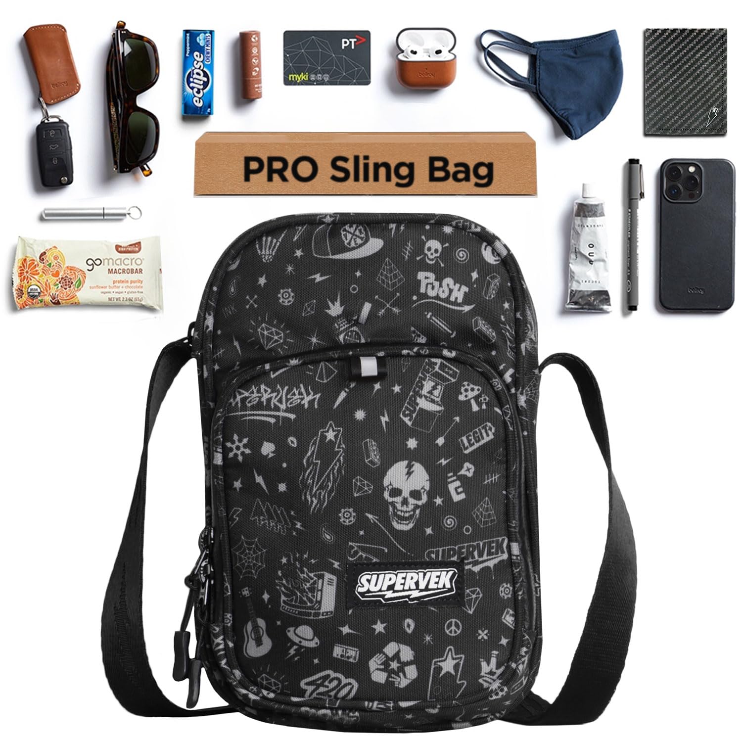 Supervek Men's Crossbody Sling Bag - Lightweight Shoulder Messenger Bag for Travel, Office & Outdoor | Small Passport Holder for Men & Boys | Durable Black Mini Sling Pack for Daily Use, Commuting & Adventure