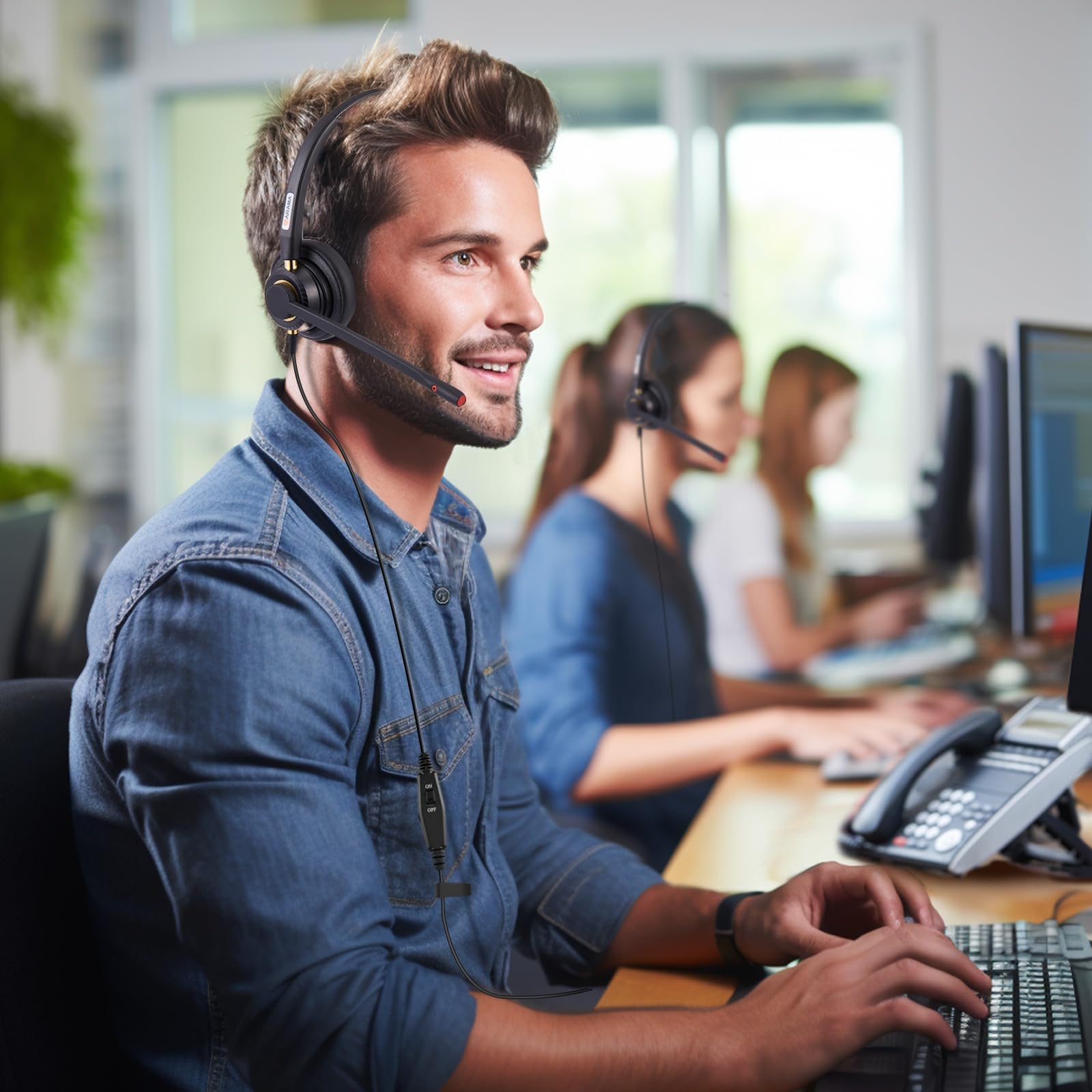 A800S2 Mono Corded Telephone Headset with Noise Canceling Microphone - Compatible with ShoreTel, Plantronics, Polycom, Zultys, Toshiba, NEC Aspire, Dterm, Nortel Norstar, Meridian, Packet8 Landline Desk Phones - Ideal for Office, Call Center, and Customer Service Use