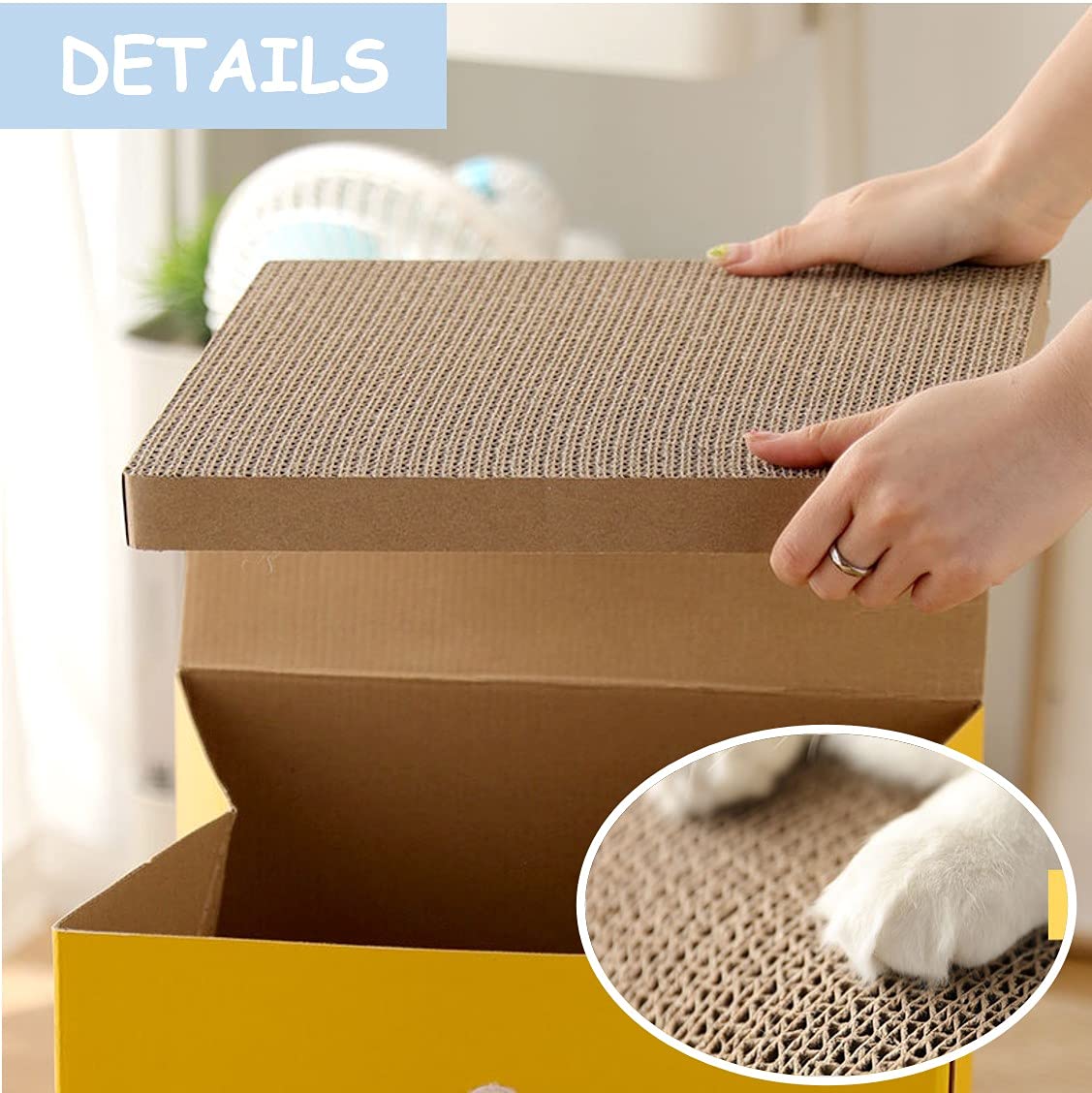 Milk Carton Shaped Cat House with Cardboard Scratcher Pad - Interactive Cat Bed & Playhouse with Observation Window for Cats and Rabbits - Perfect for Indoor Play, Scratching, and Cozy Napping