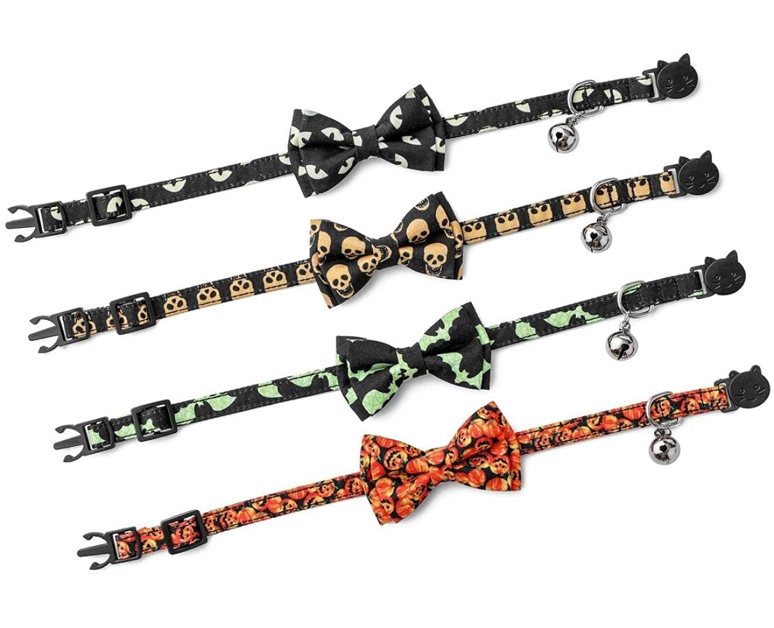 Halloween Cat Collar with Bow Tie & Removable Bell - Adjustable Pet Collar for Cats & Small Dogs - Perfect for Halloween Costumes & Party Pet Accessories