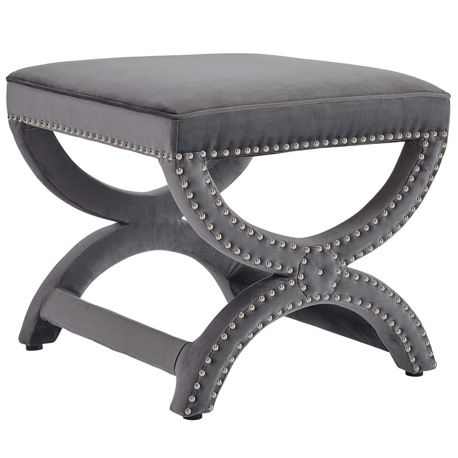 Expound Upholstered Ottoman with Nailhead Trim - Velvet Storage Bench for Living Room, Bedroom & Entryway - Perfect for Extra Seating and Home Decor