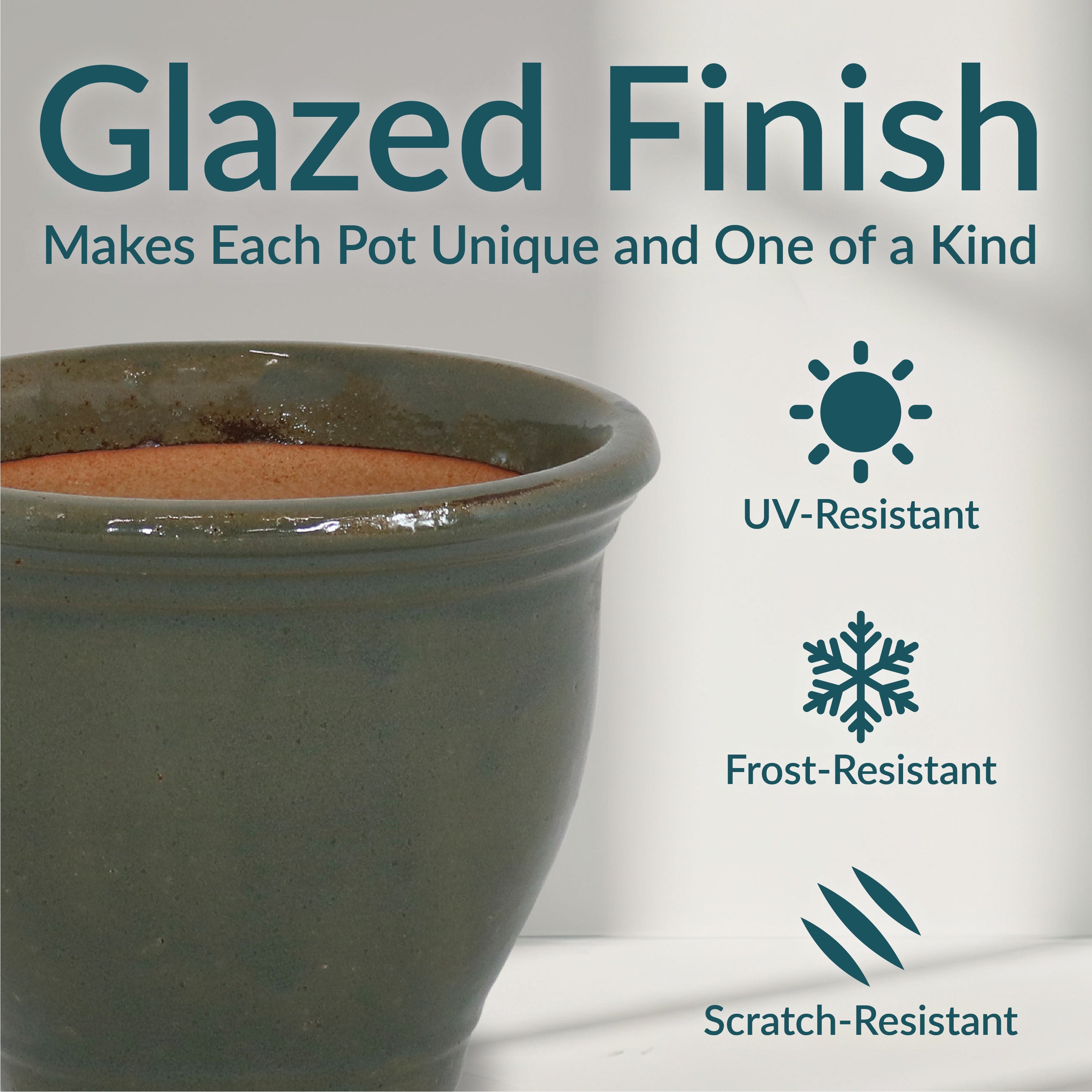 Sunnydaze Studio Glazed Ceramic Plant Pots with Drainage Holes - Set of 2, Indoor Outdoor Flower Planters for Home Garden, Patio, Balcony Decor