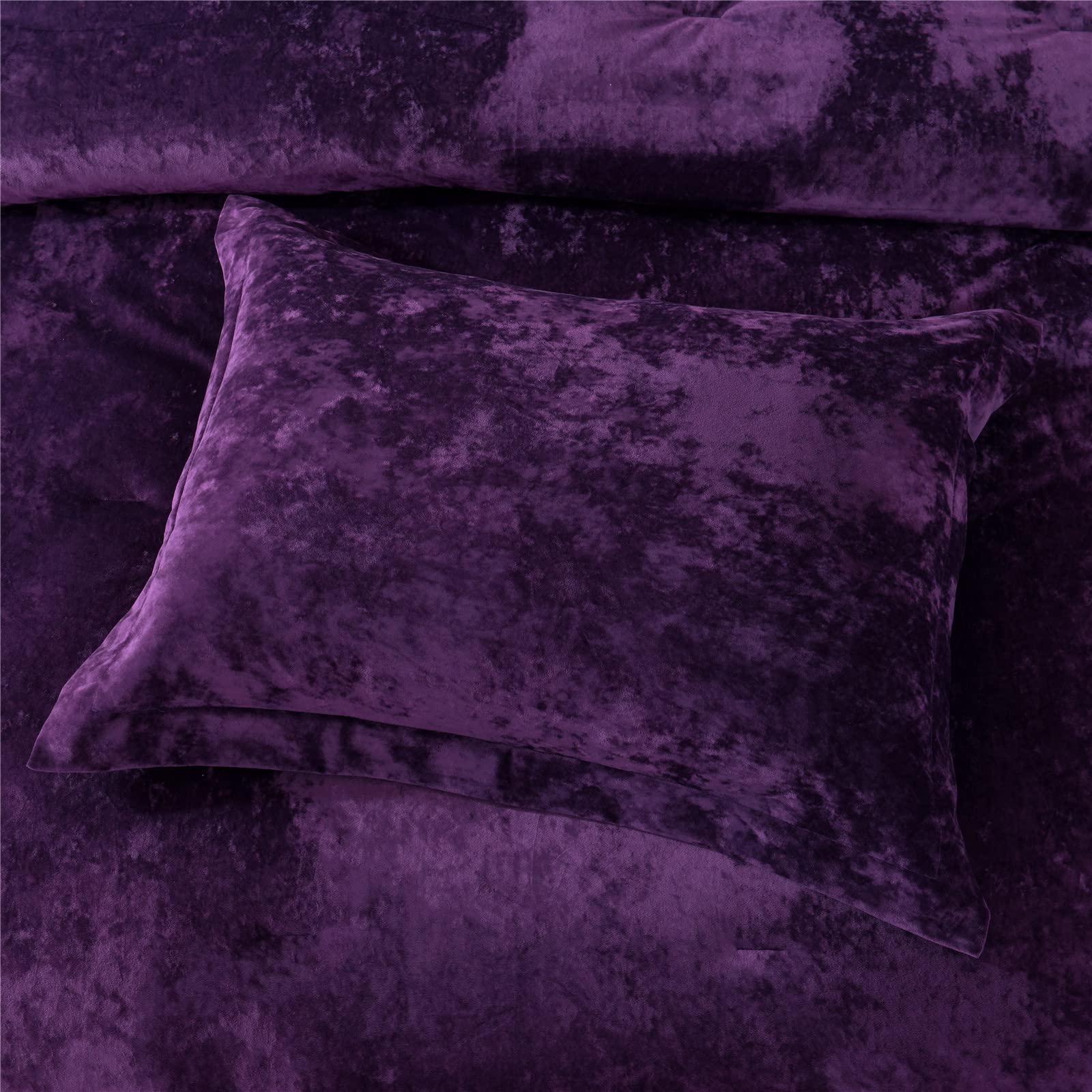 Sunshine Nicole Distressed Velvet Comforter Set - Soft Brushed Microfiber Reverse with Lightweight Poly Fill - 5 Piece King Size Bedding in Purple - Perfect for Master Bedrooms & Guest Rooms