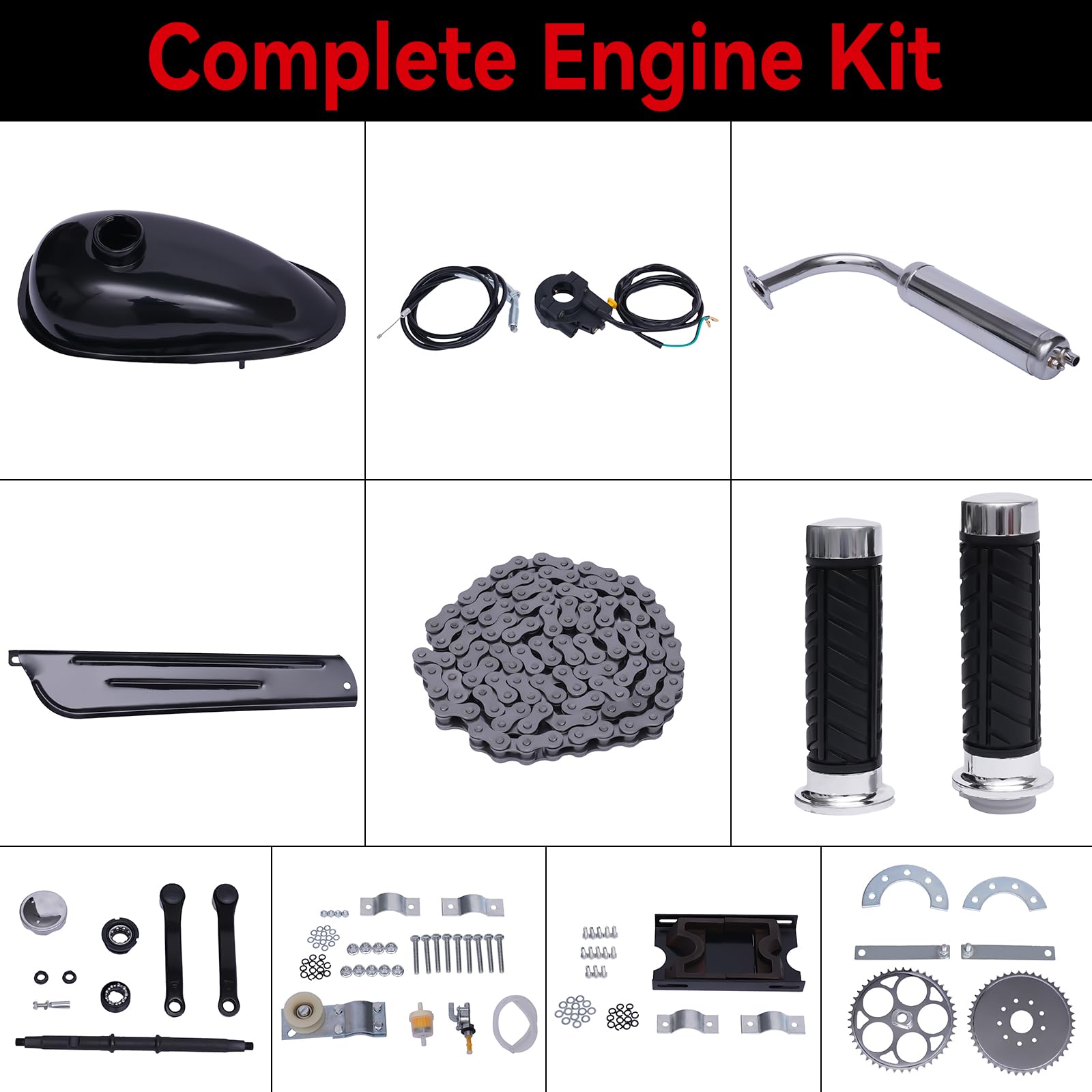 49cc 4-Stroke Bicycle Engine Kit with Belt Drive - Single Cylinder Gas Motorized Bike Conversion Kit for 26
